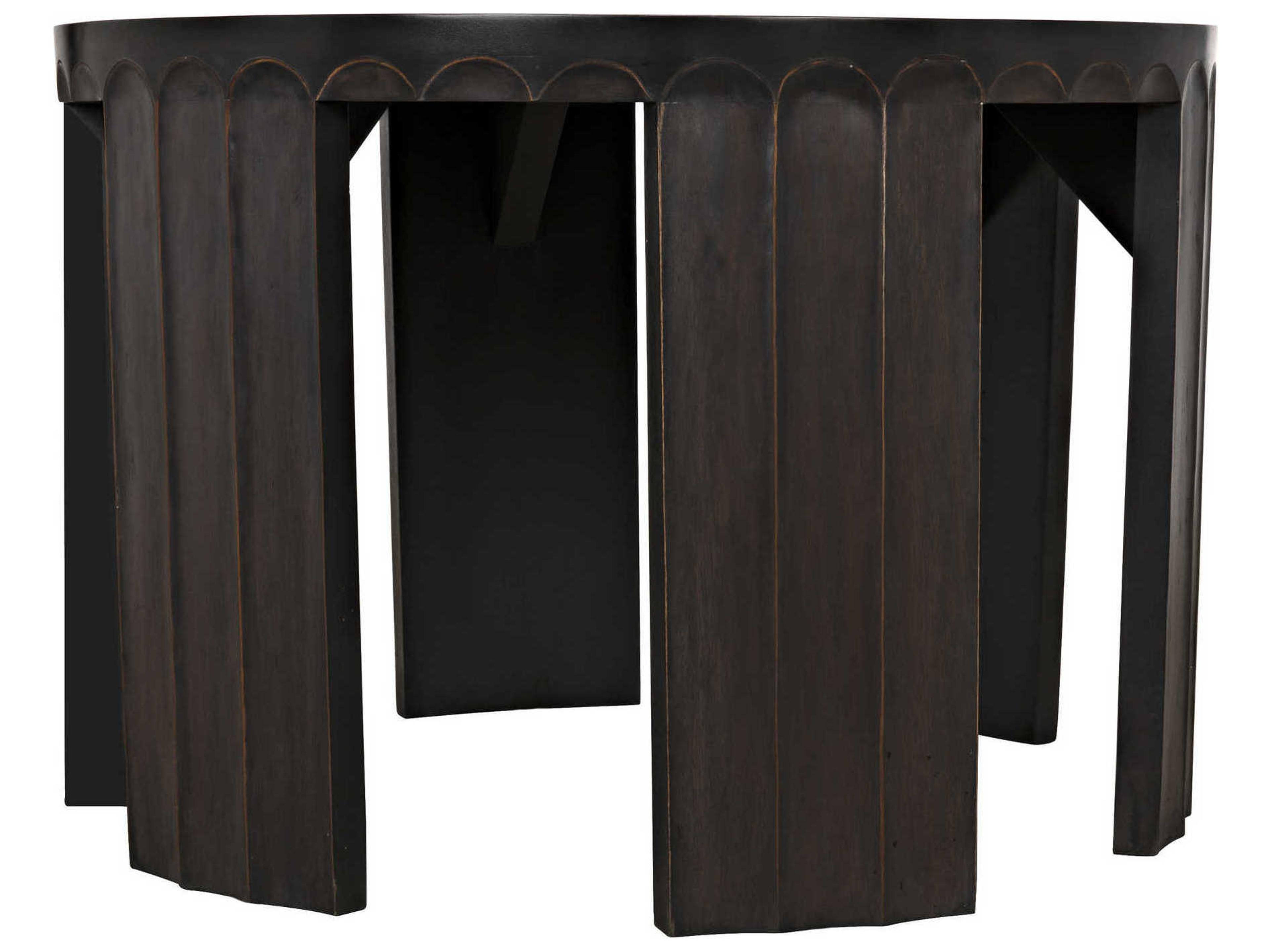 Noir Round Wood Pale With Light Brown Trim End Table