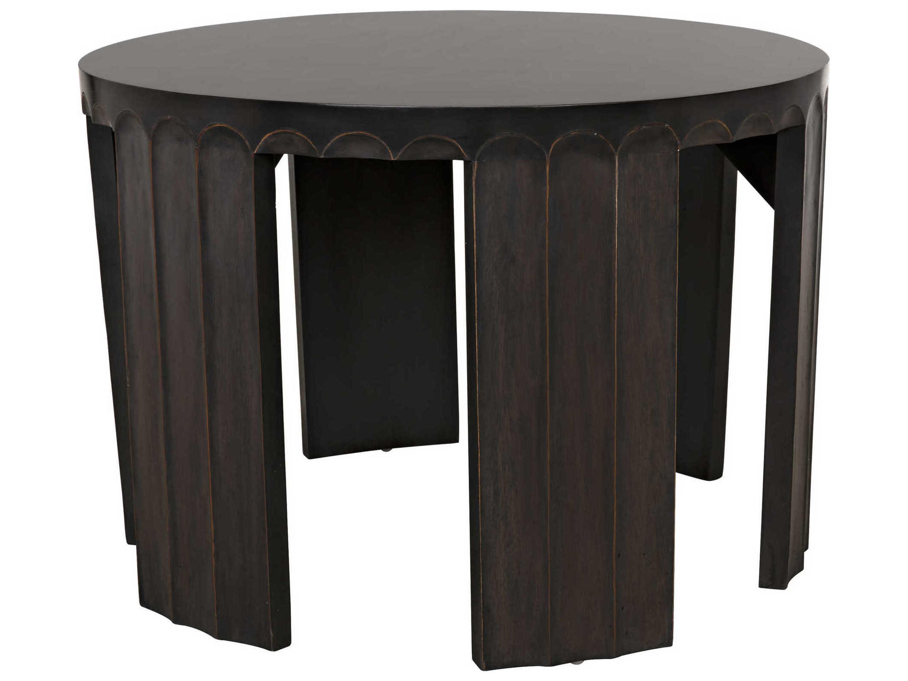 Noir Round Wood Pale With Light Brown Trim End Table