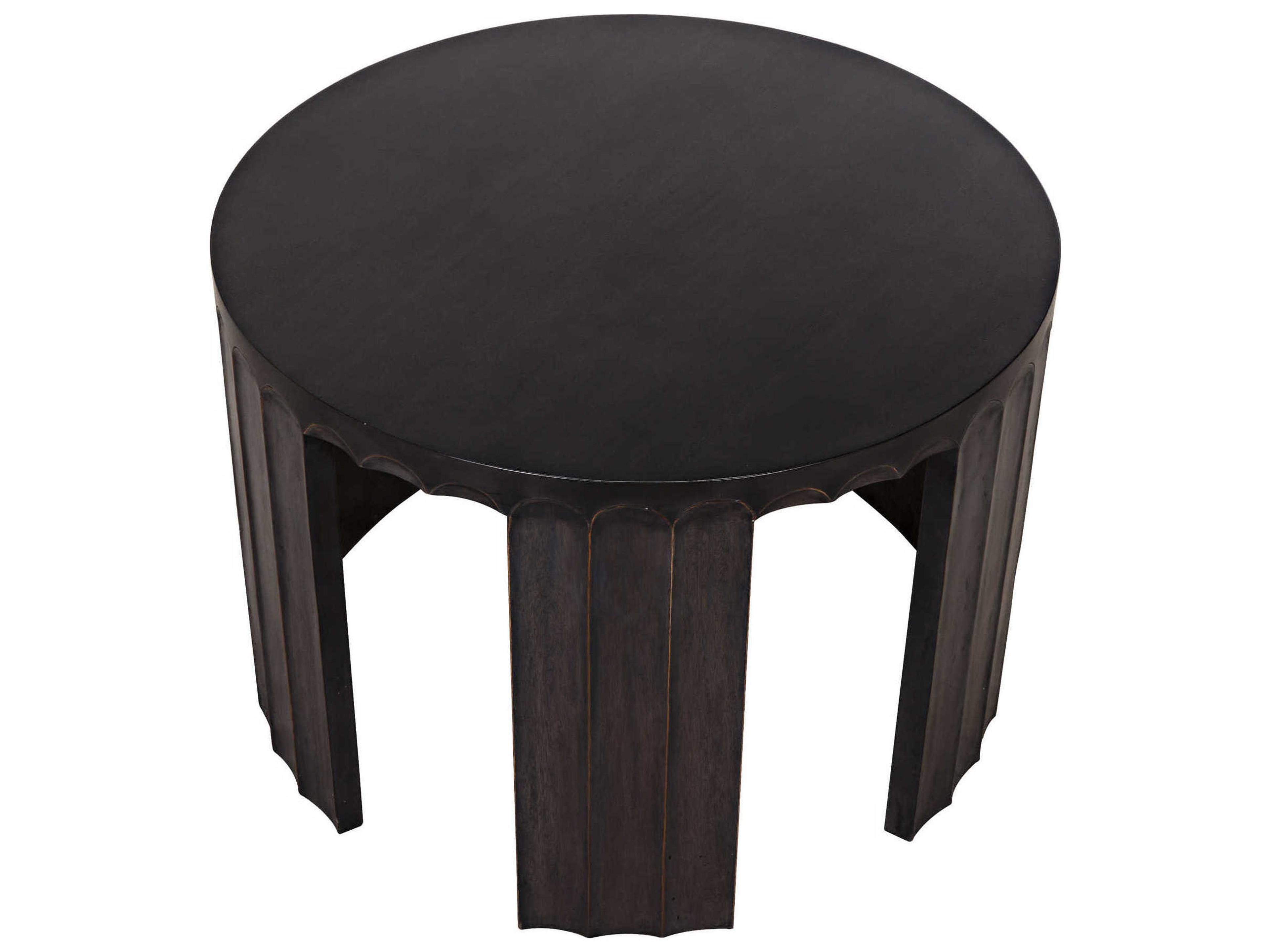 Noir Round Wood Pale With Light Brown Trim End Table