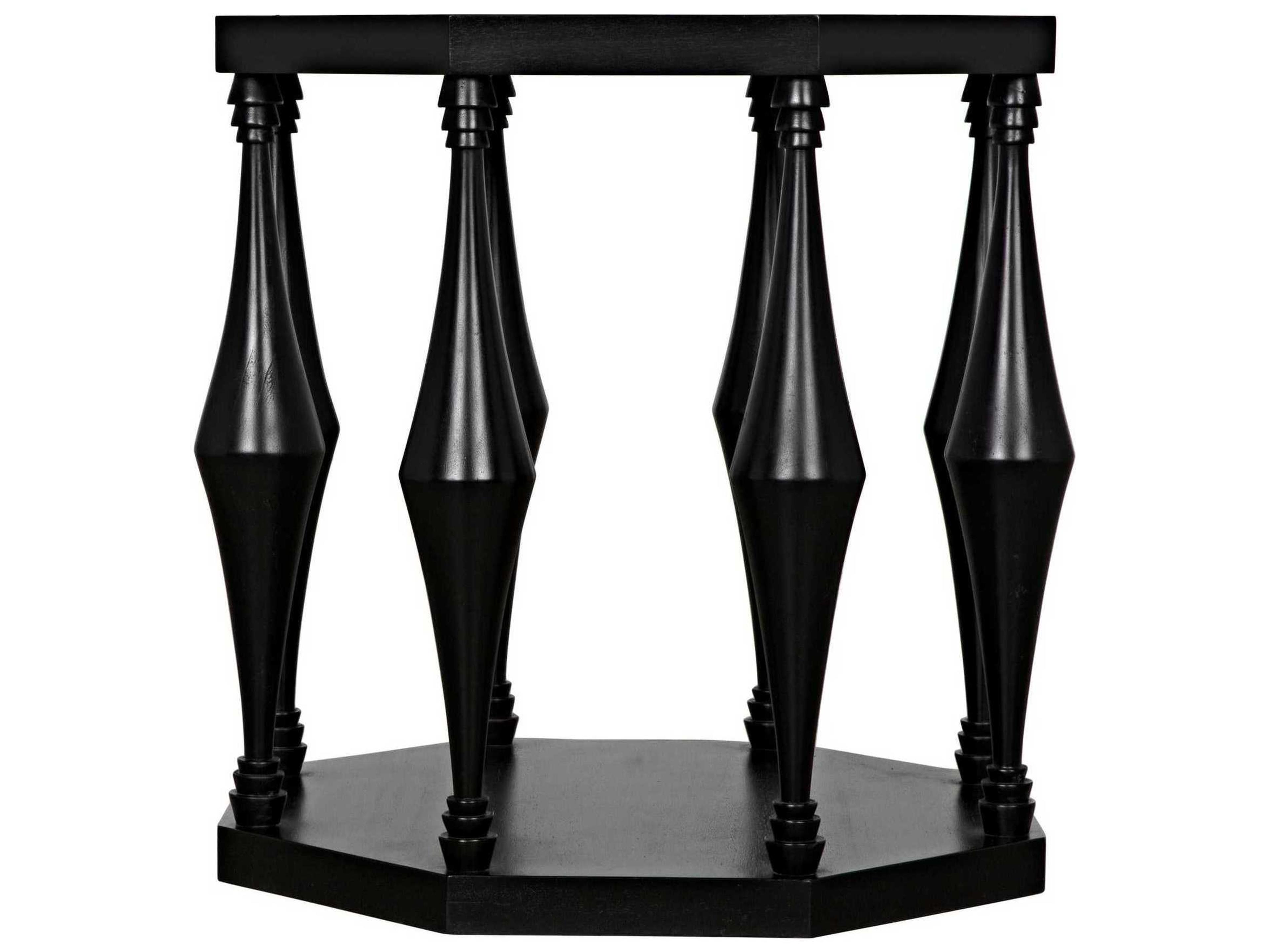 Noir Octagon Wood Hand Rubbed Black End Table