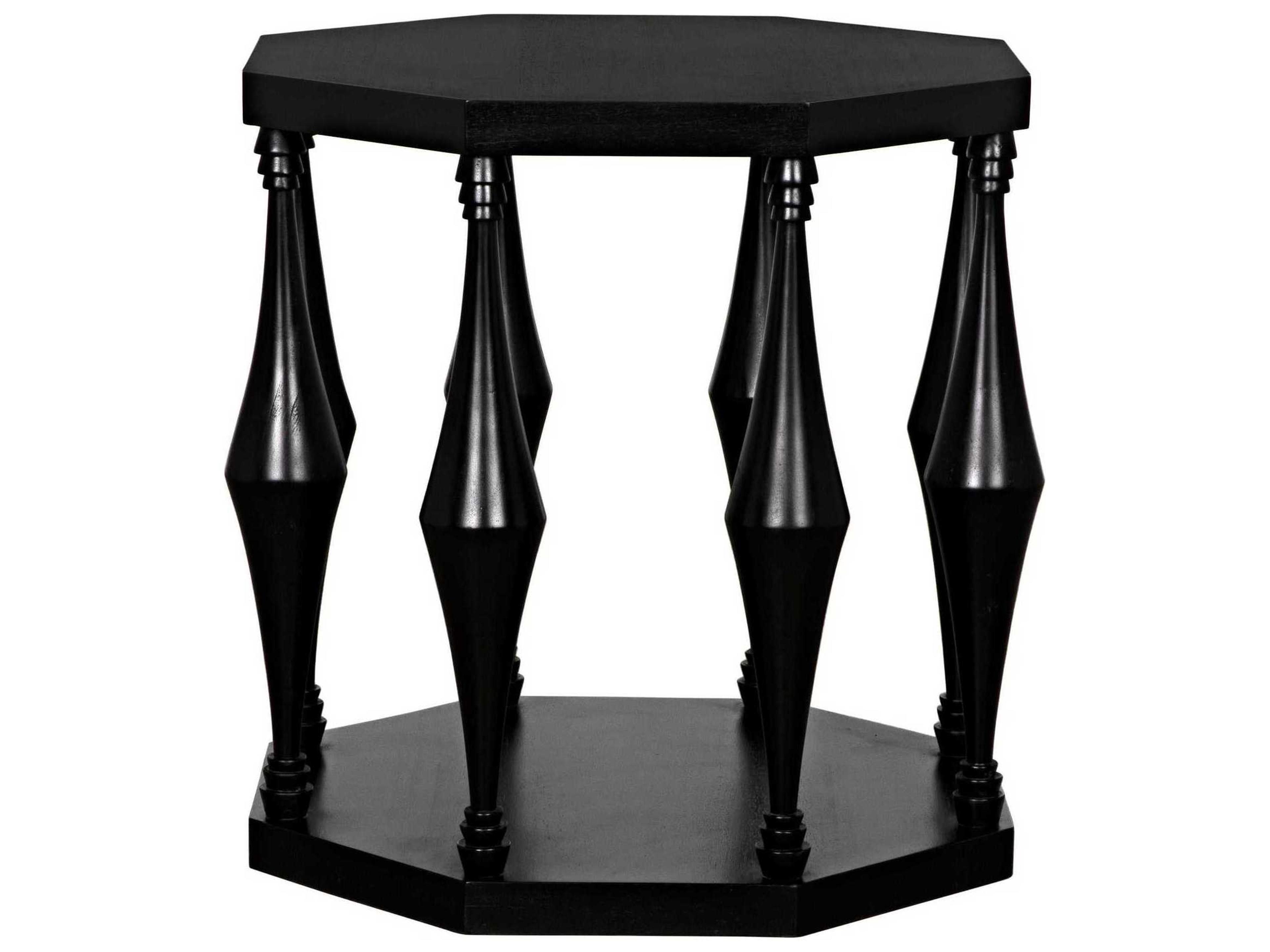 Noir Octagon Wood Hand Rubbed Black End Table