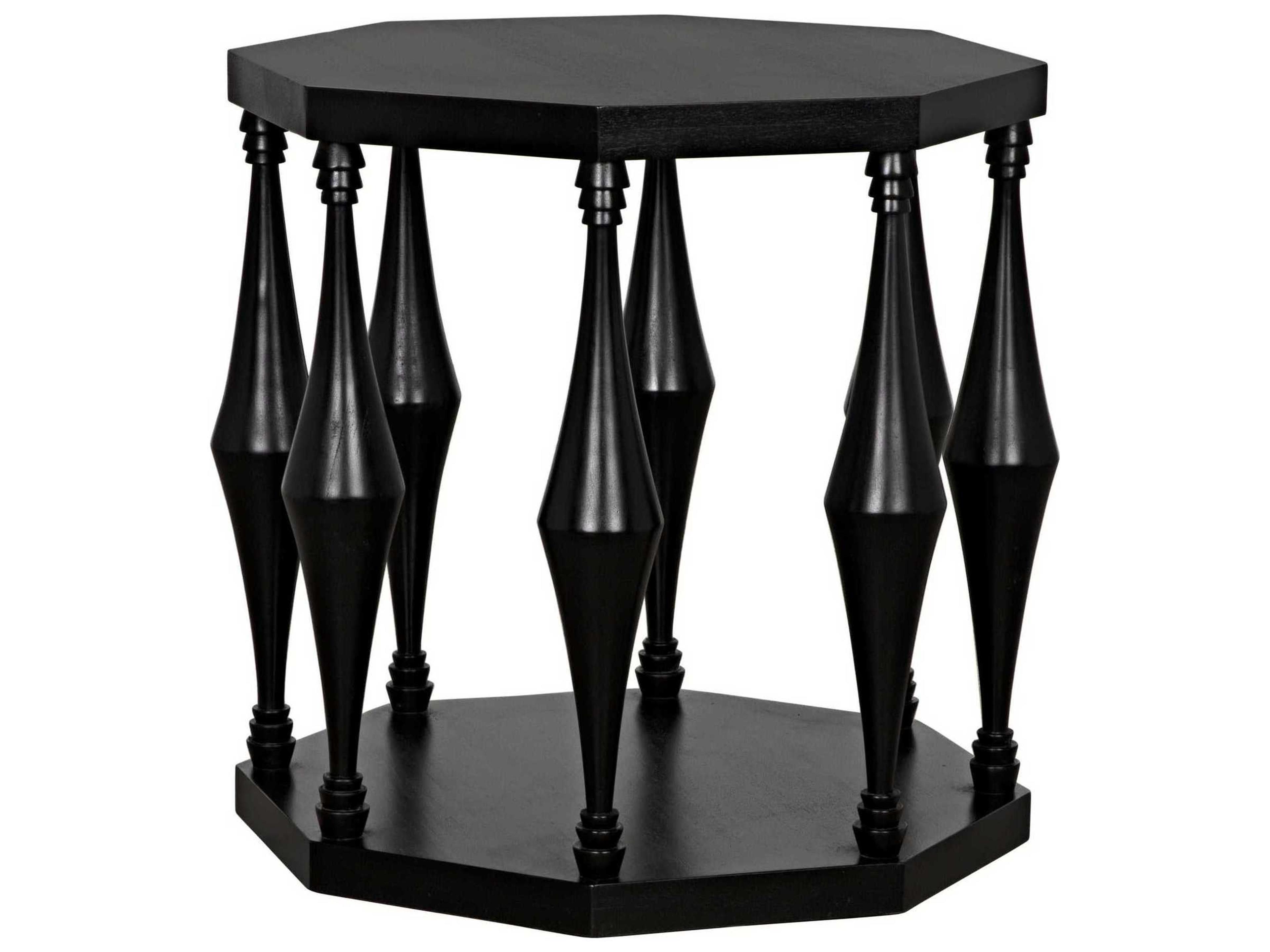 Noir Octagon Wood Hand Rubbed Black End Table
