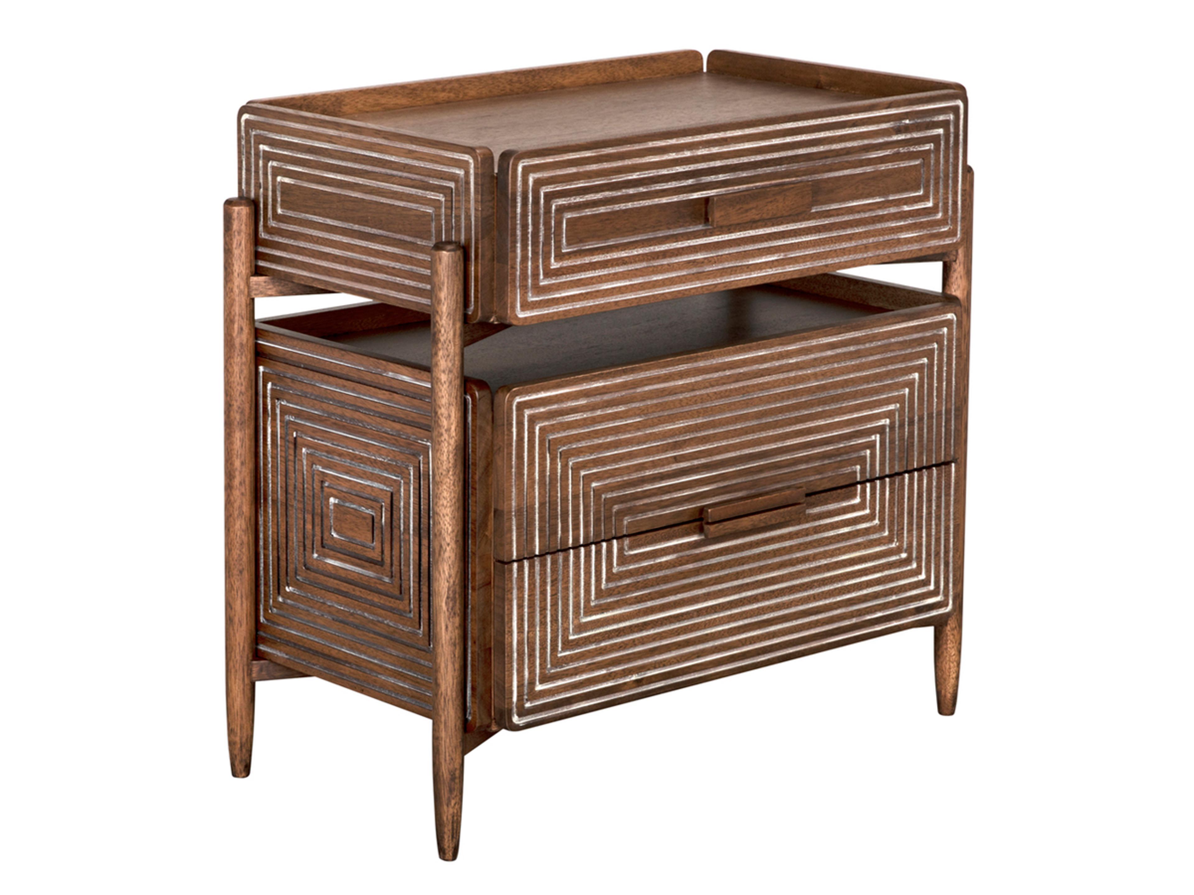 Noir 3-Drawers Brown Walnut Wood Nightstand