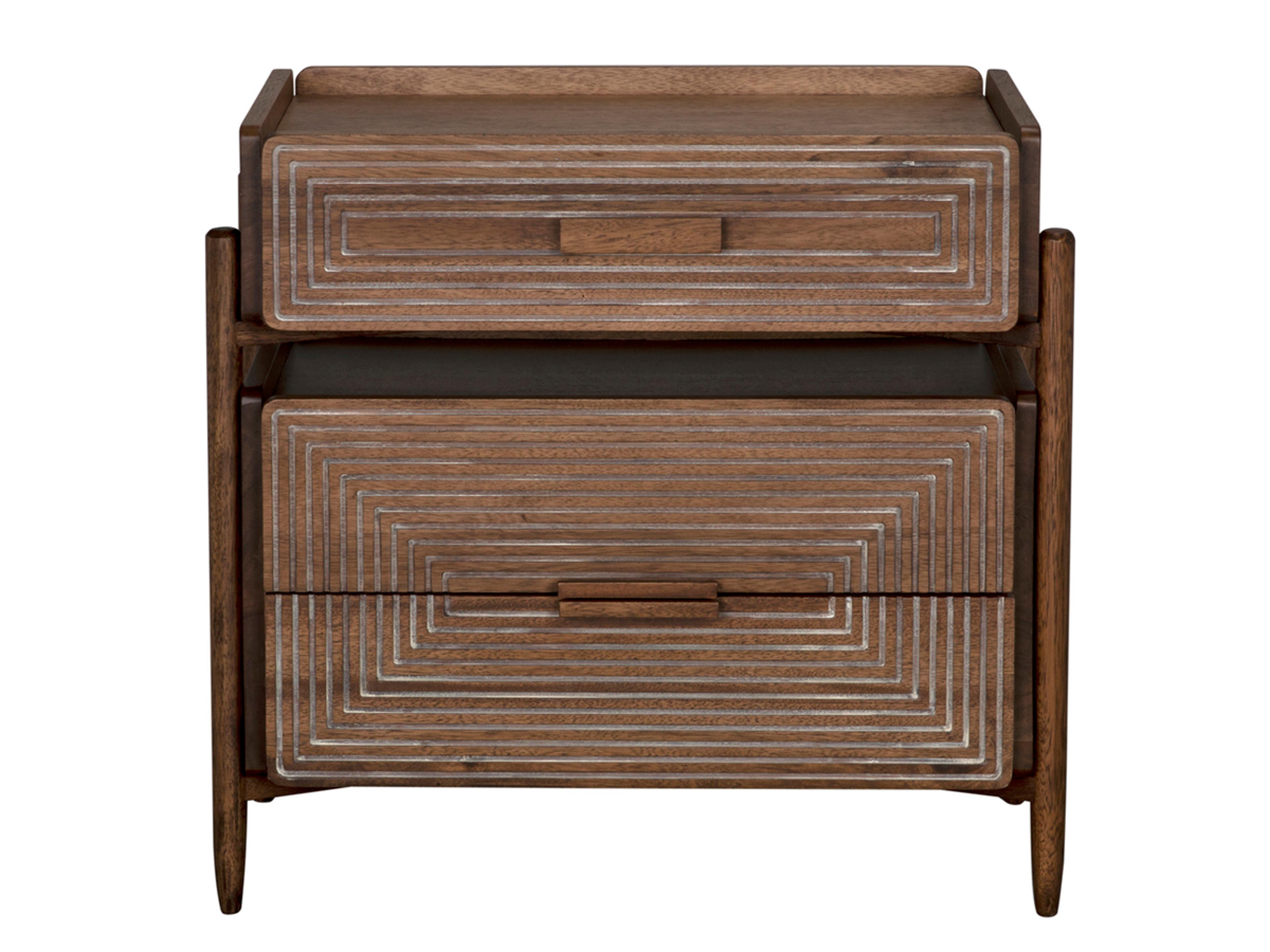 Noir 3-Drawers Brown Walnut Wood Nightstand
