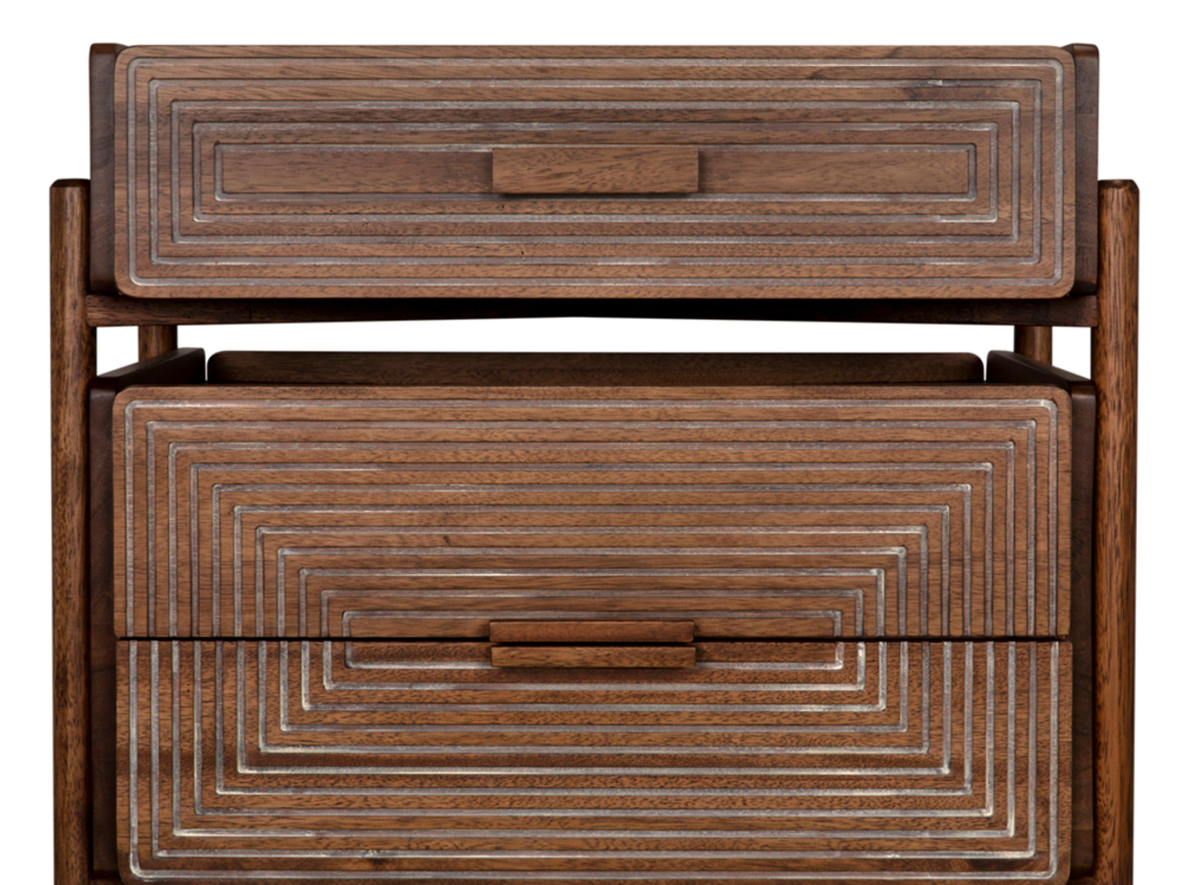 Noir 3-Drawers Brown Walnut Wood Nightstand