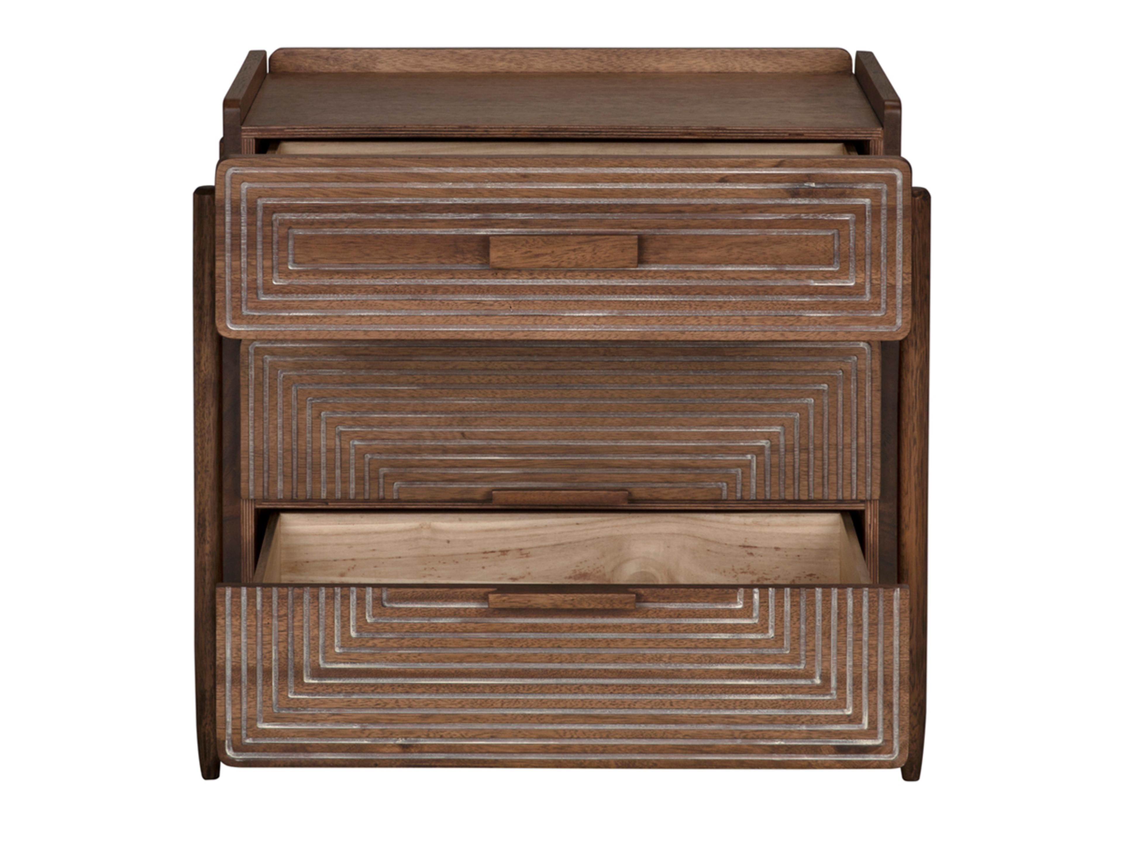 Noir 3-Drawers Brown Walnut Wood Nightstand