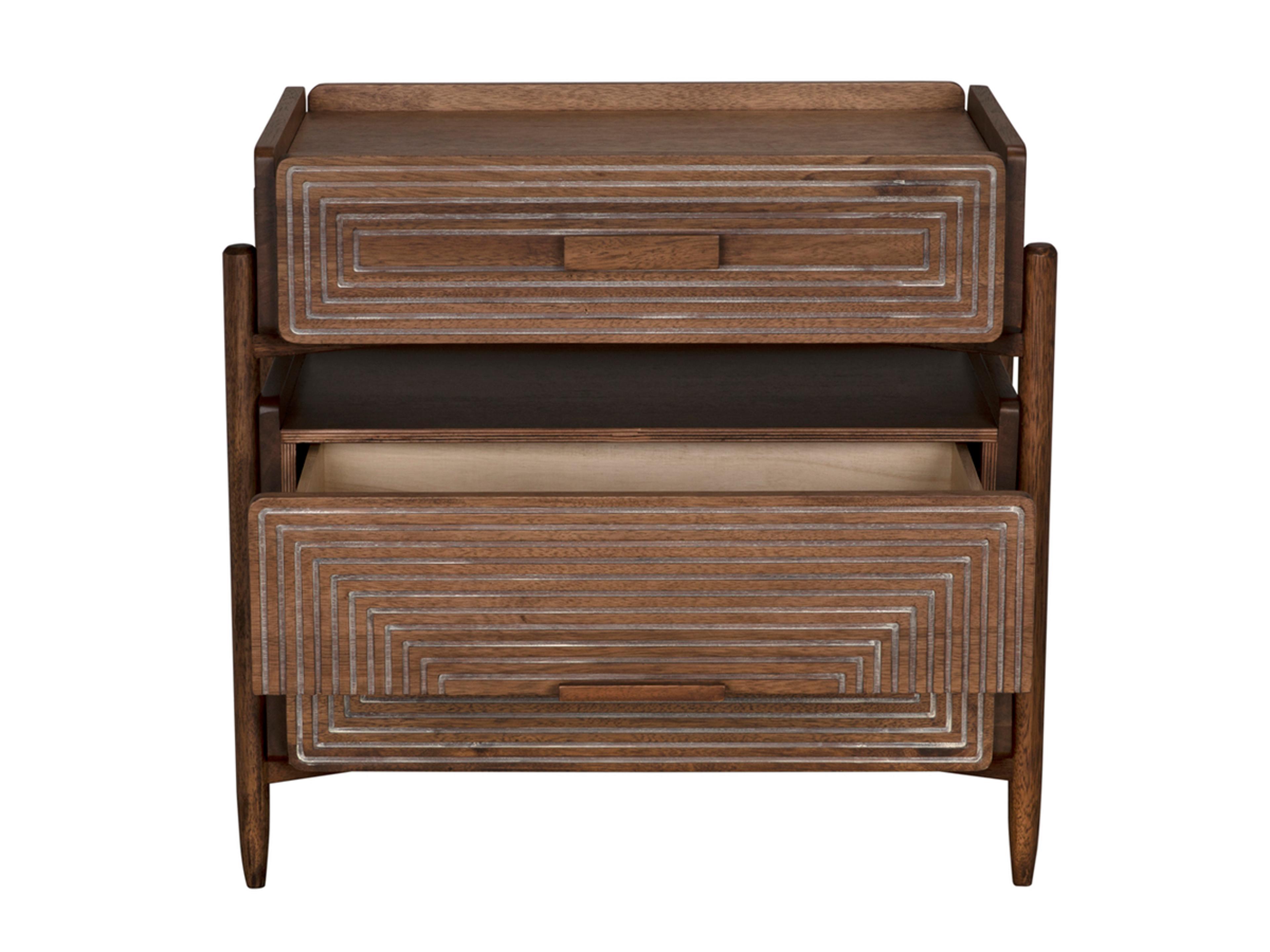 Noir 3-Drawers Brown Walnut Wood Nightstand