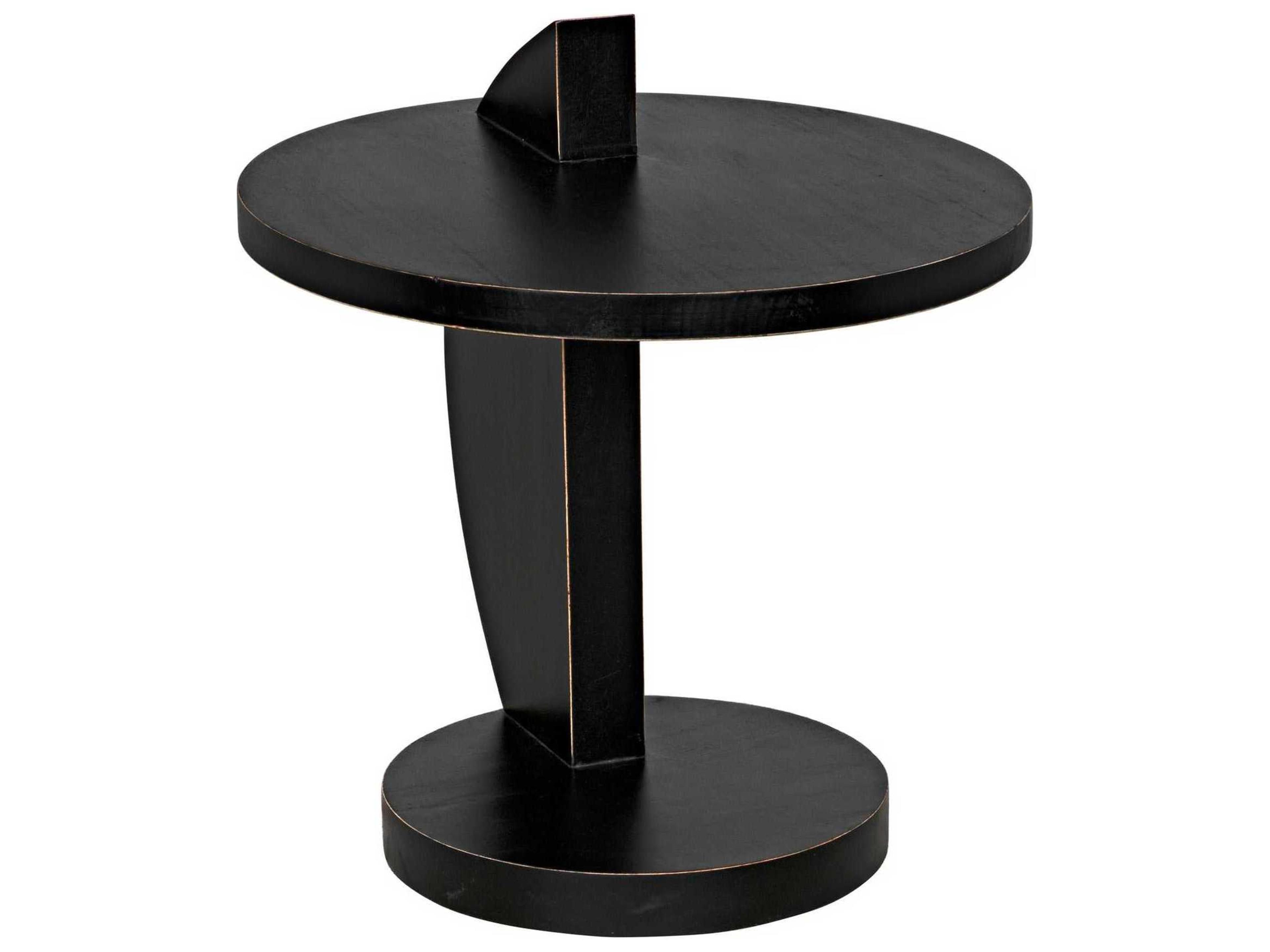 Noir Round Wood Hand Rubbed Black End Table