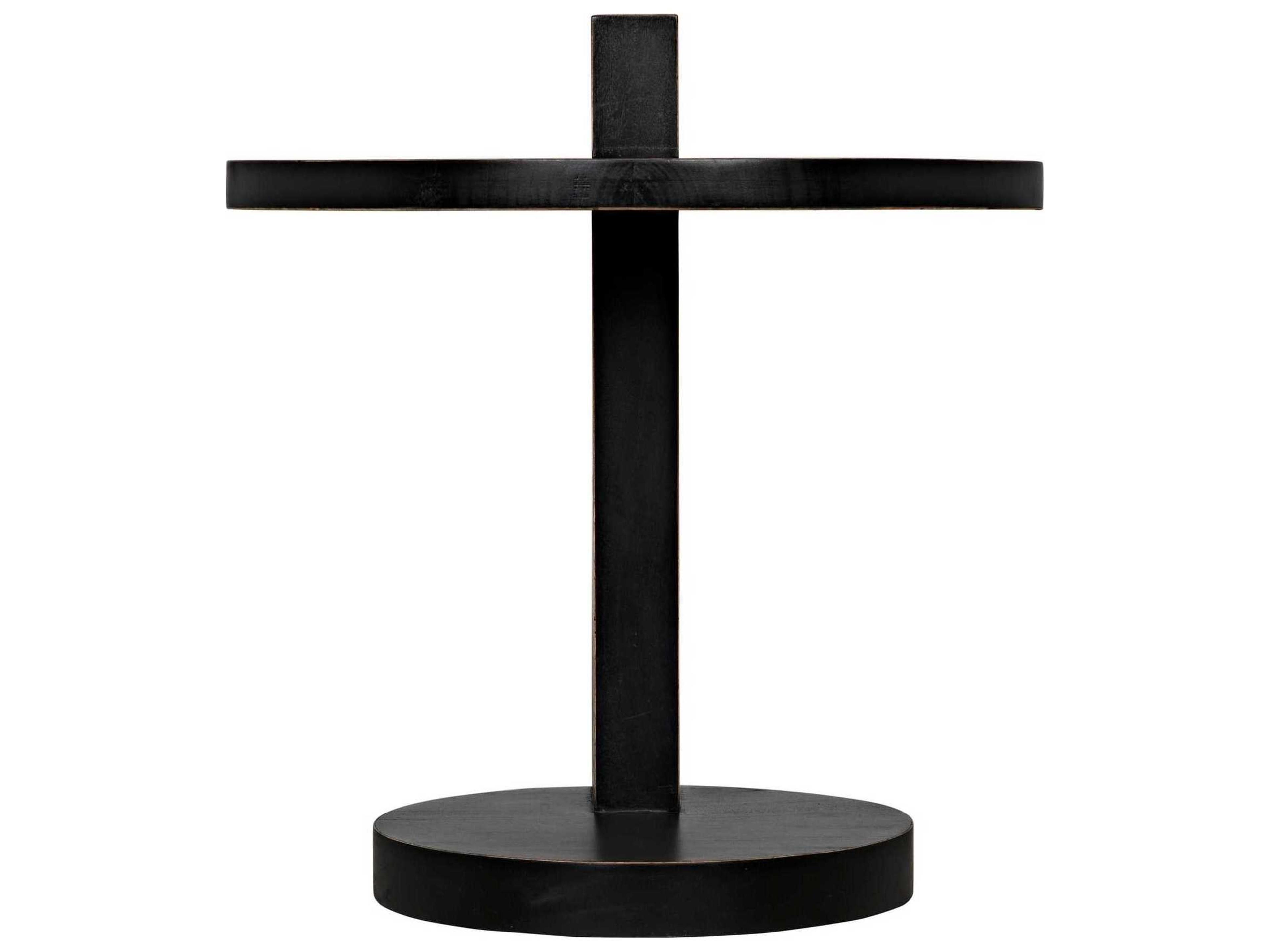 Noir Round Wood Hand Rubbed Black End Table