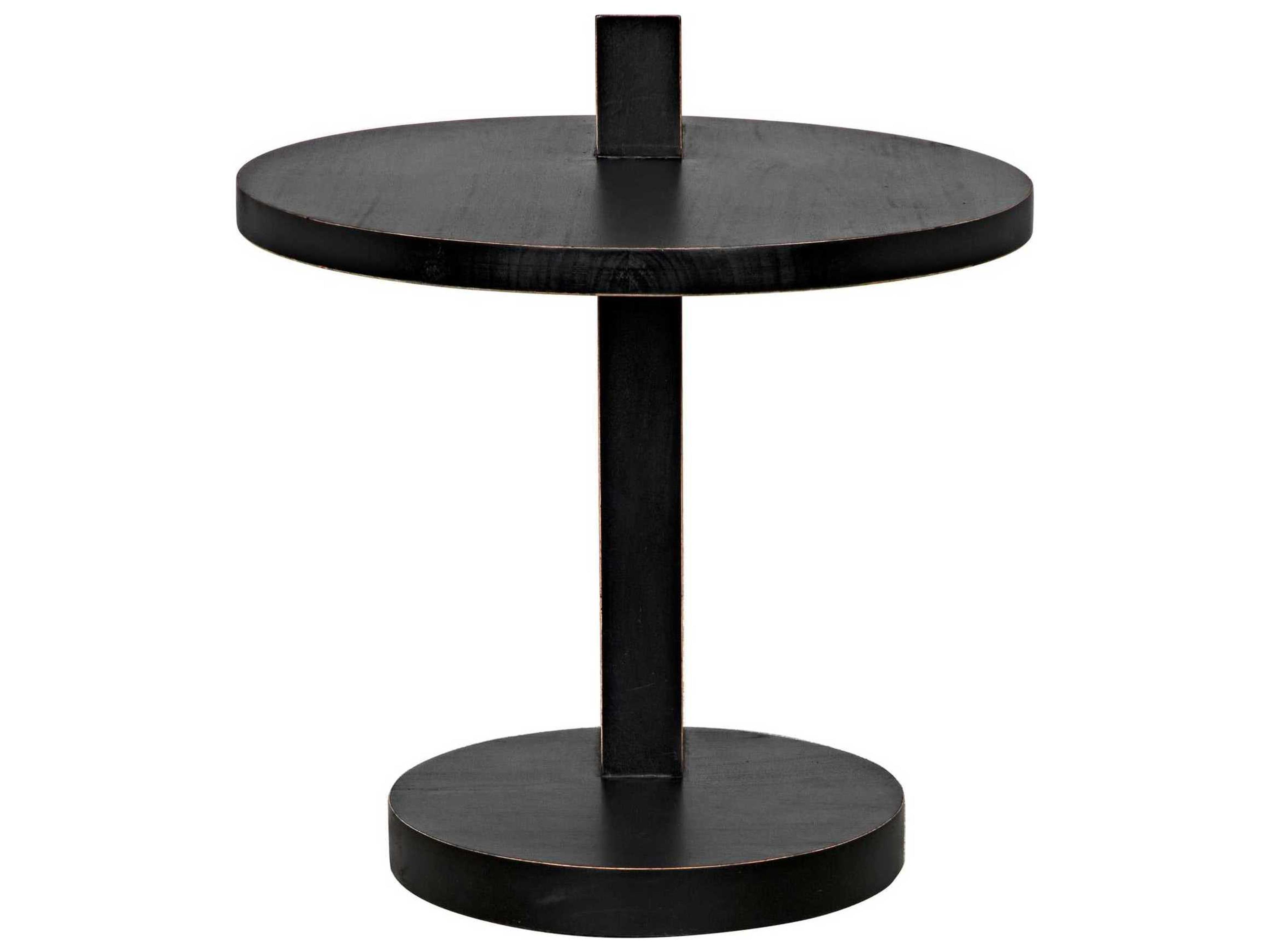 Noir Round Wood Hand Rubbed Black End Table