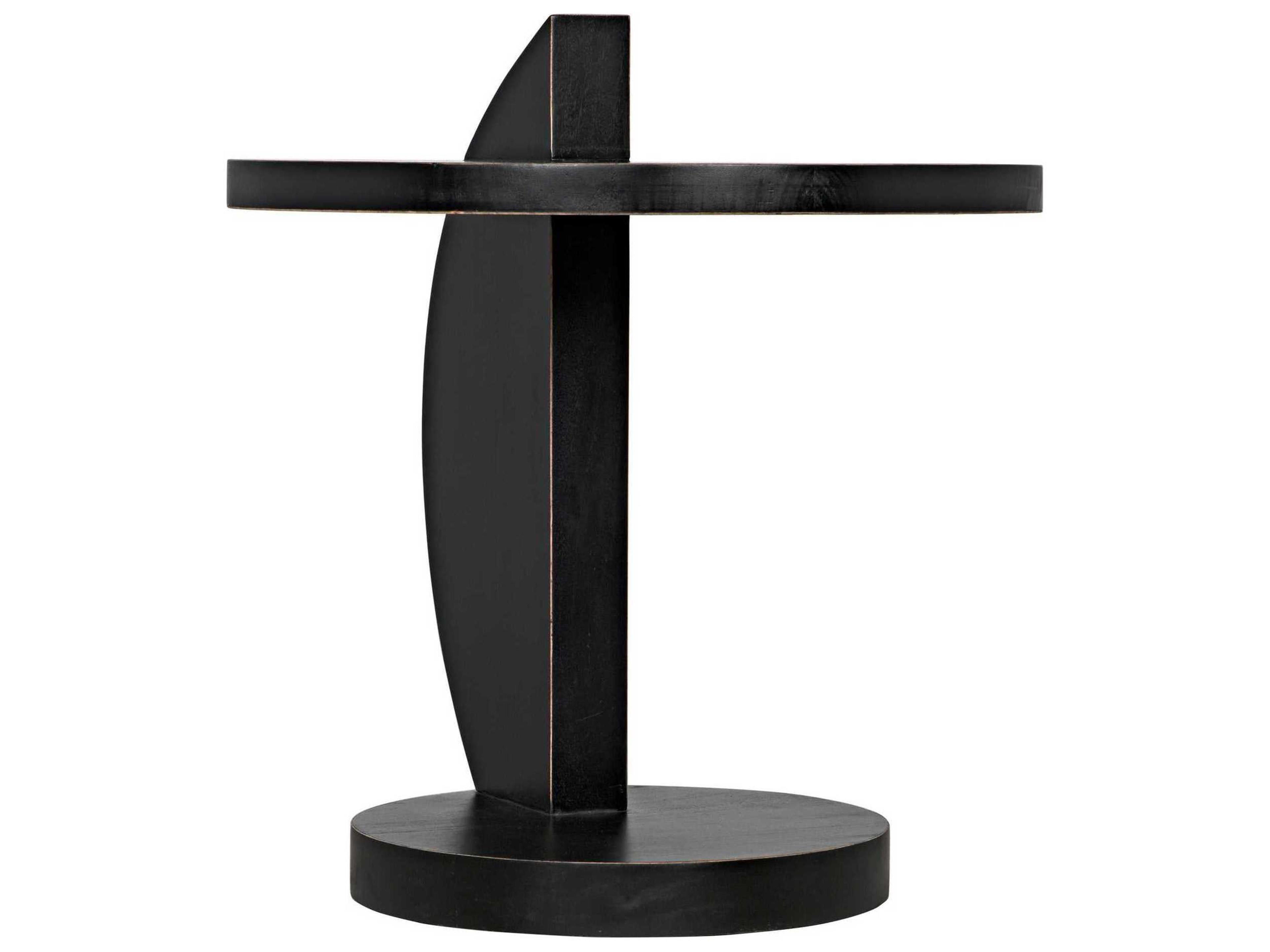 Noir Round Wood Hand Rubbed Black End Table