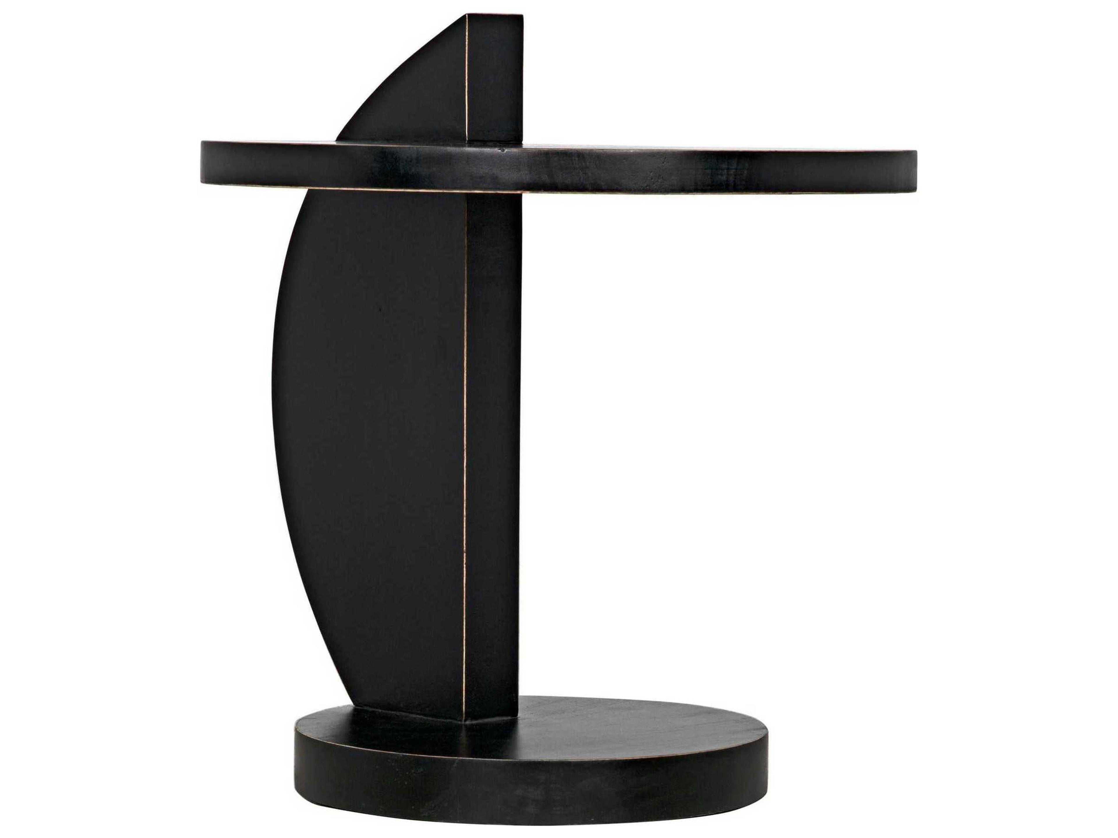 Noir Round Wood Hand Rubbed Black End Table