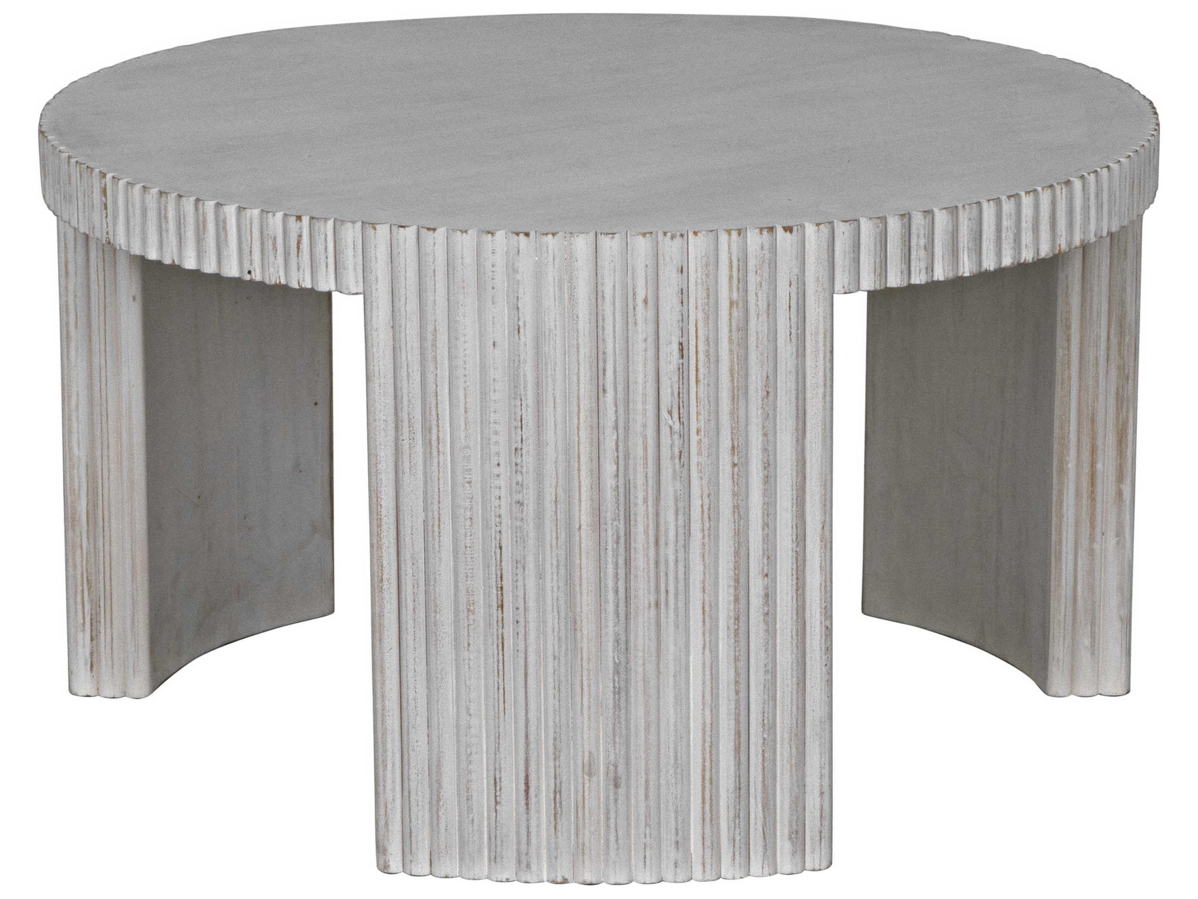 Round Wood White Wash Coffee Table