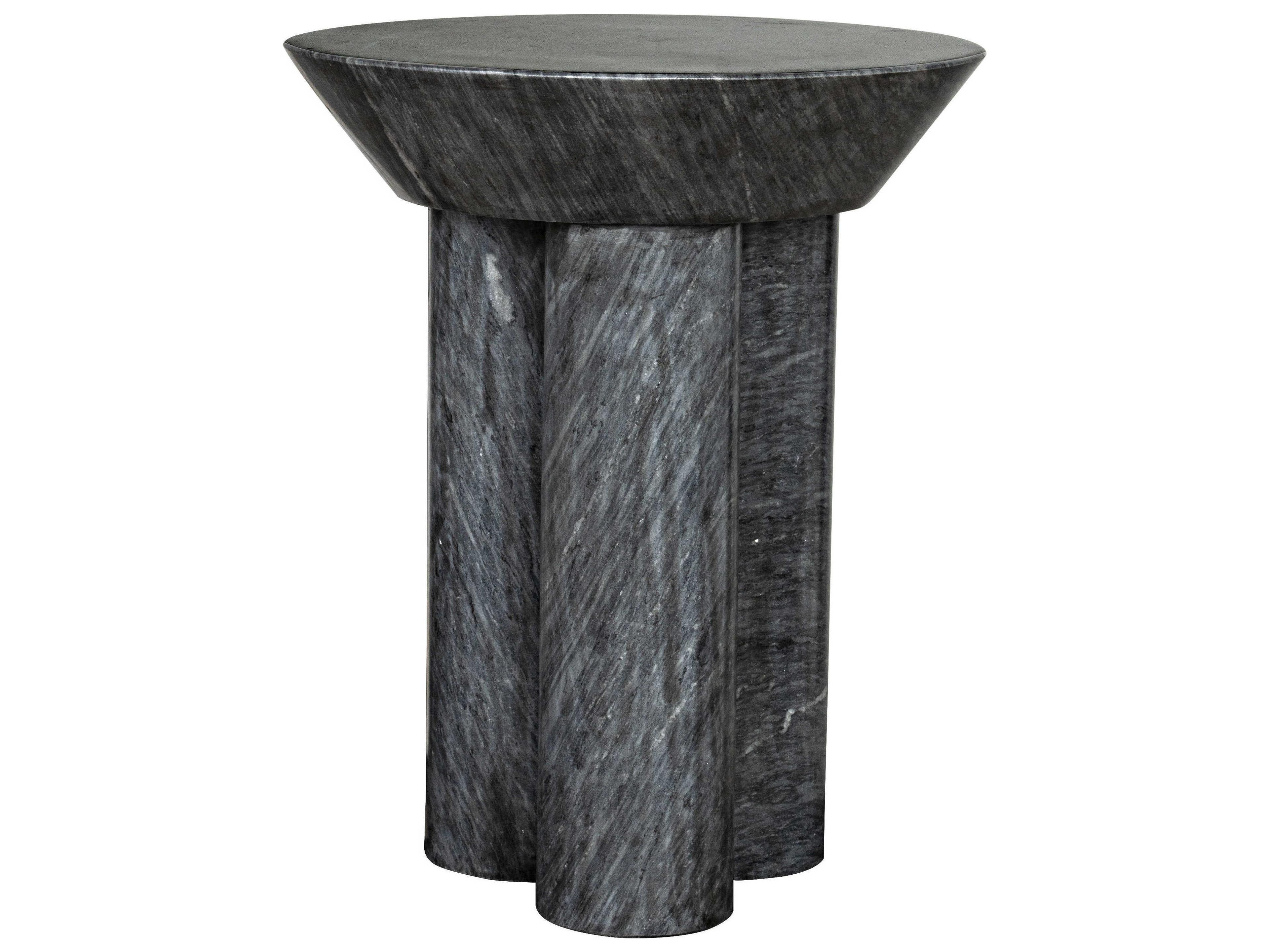 Round Black Marble End Table