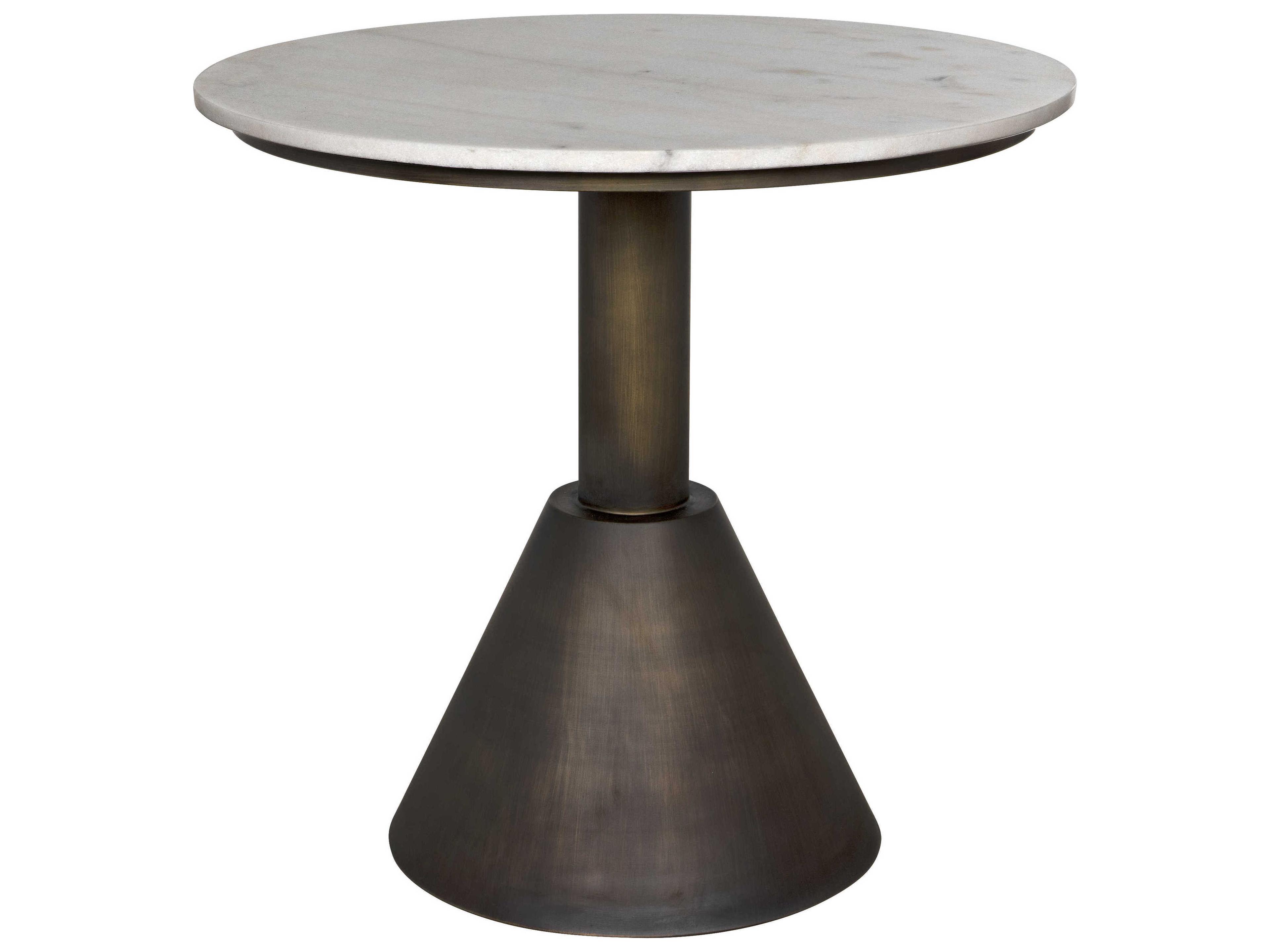 Joseph Round Side Table in Aged Brass with White Marble Top