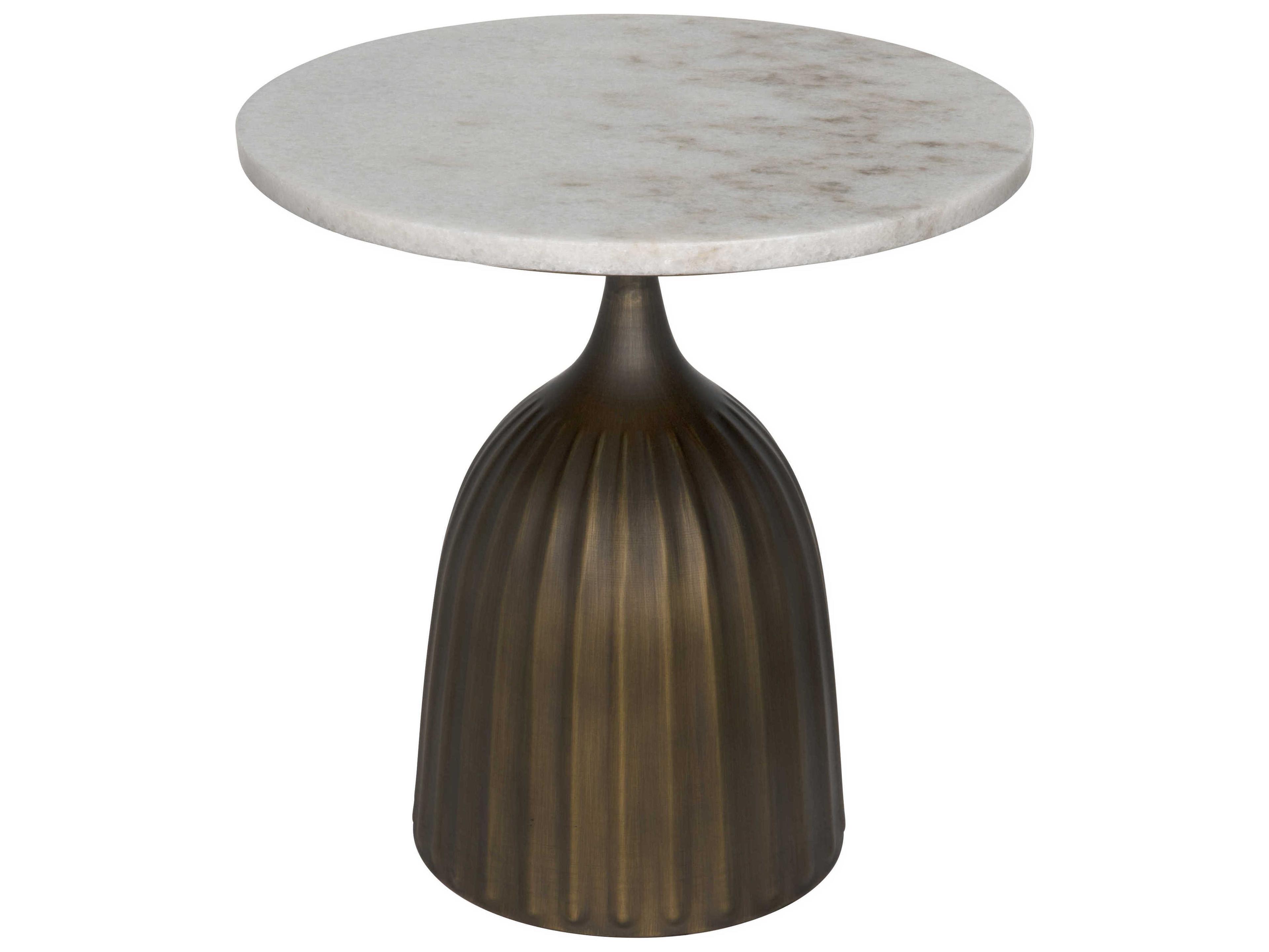 Samuel 18-Inch Round Side Table in Aged Brass and White Marble
