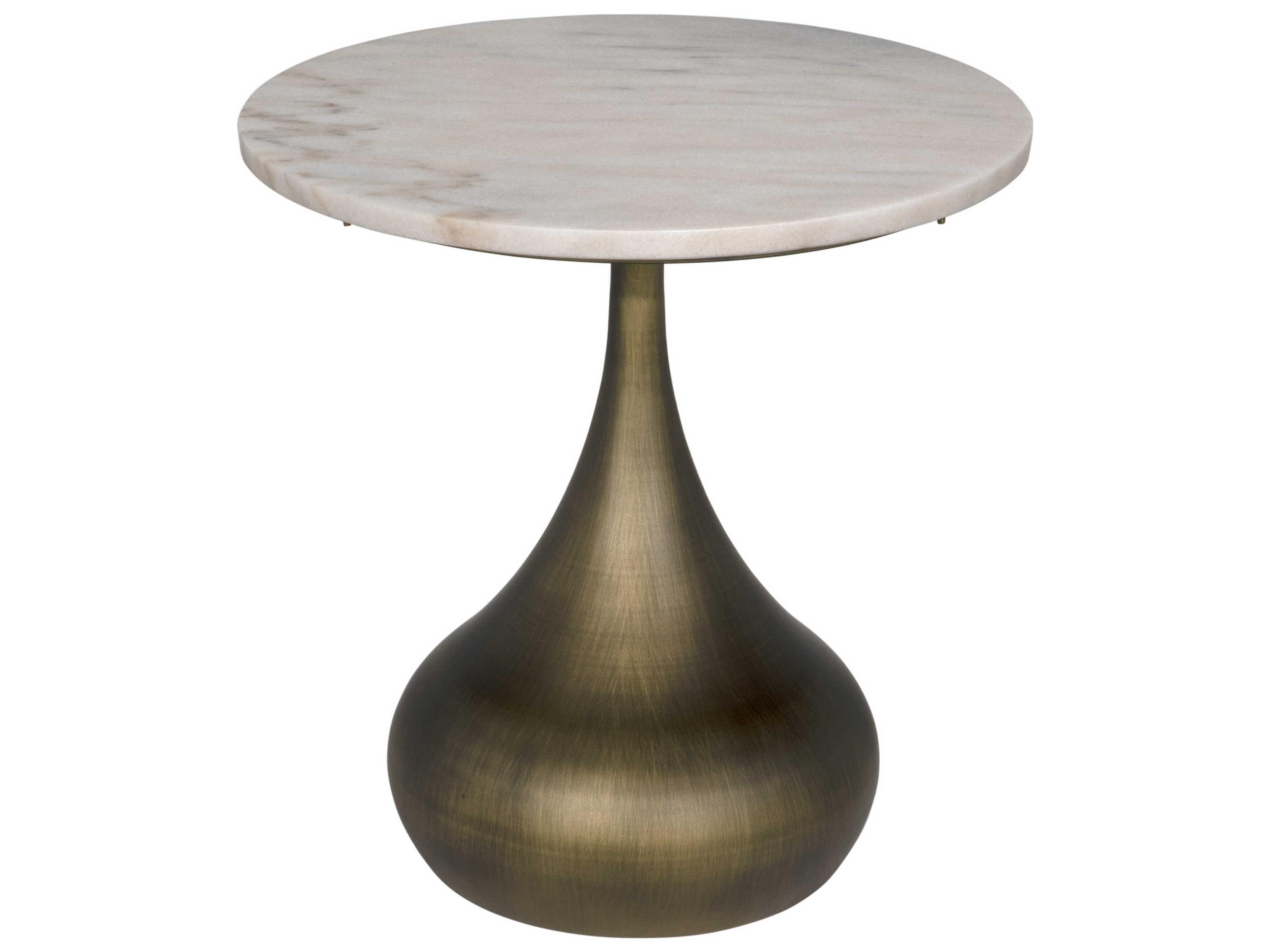 Mateo Round Side Table in Aged Brass and White Marble