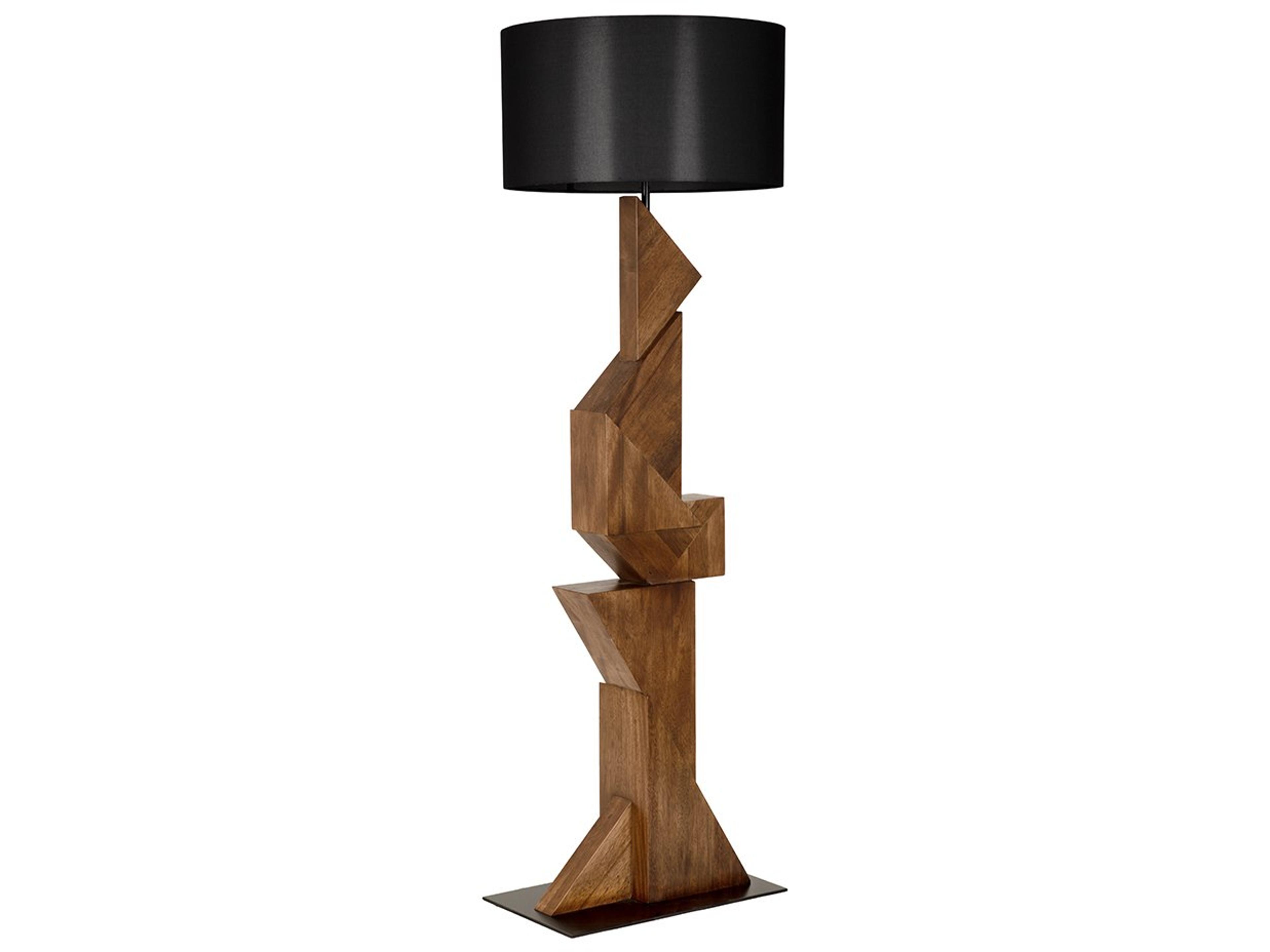 Enigma I Dark Walnut And Black Shade Wood Floor Lamp