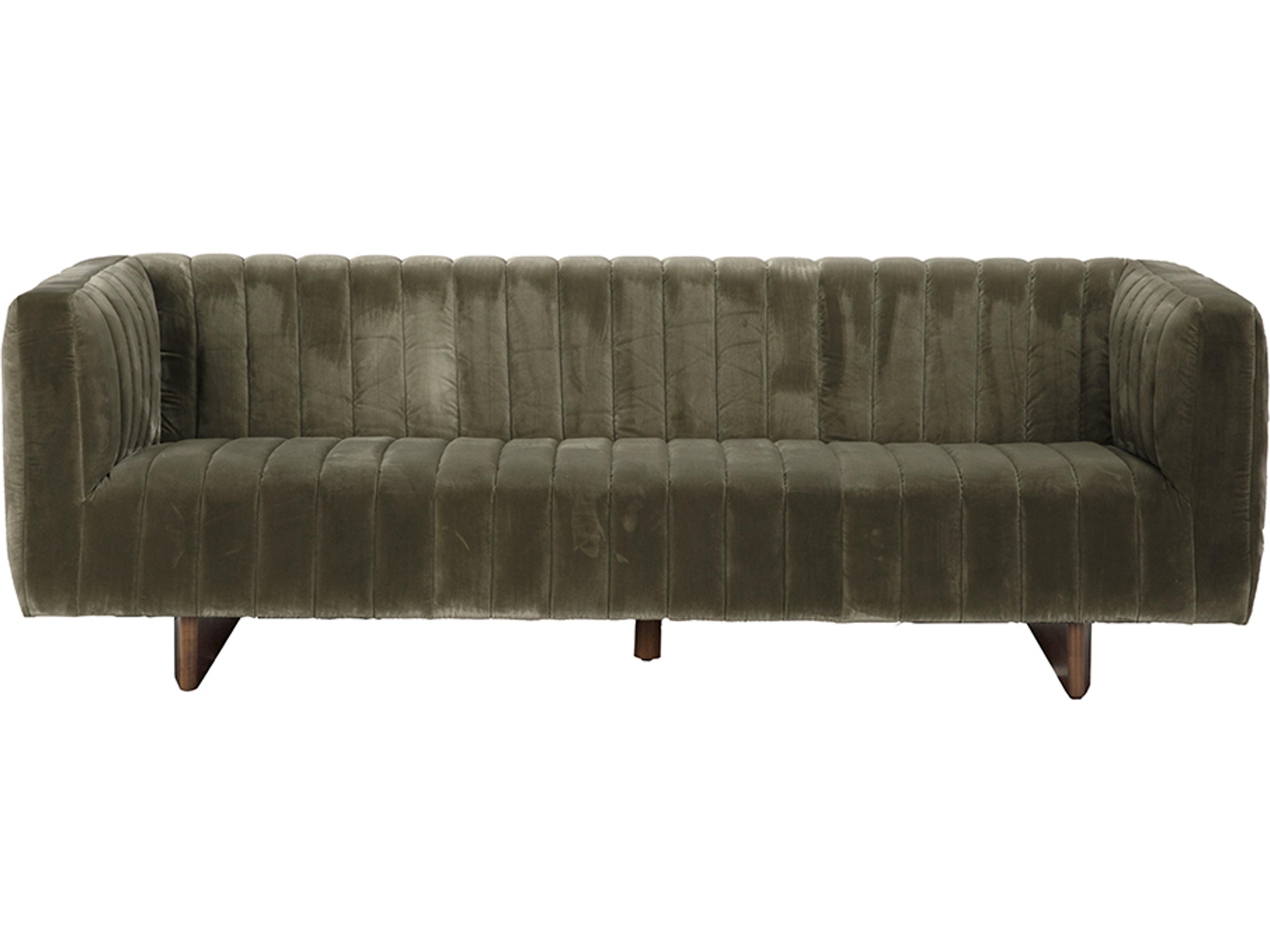 Noir Khann Olive Green Velvet Upholstered Sofa