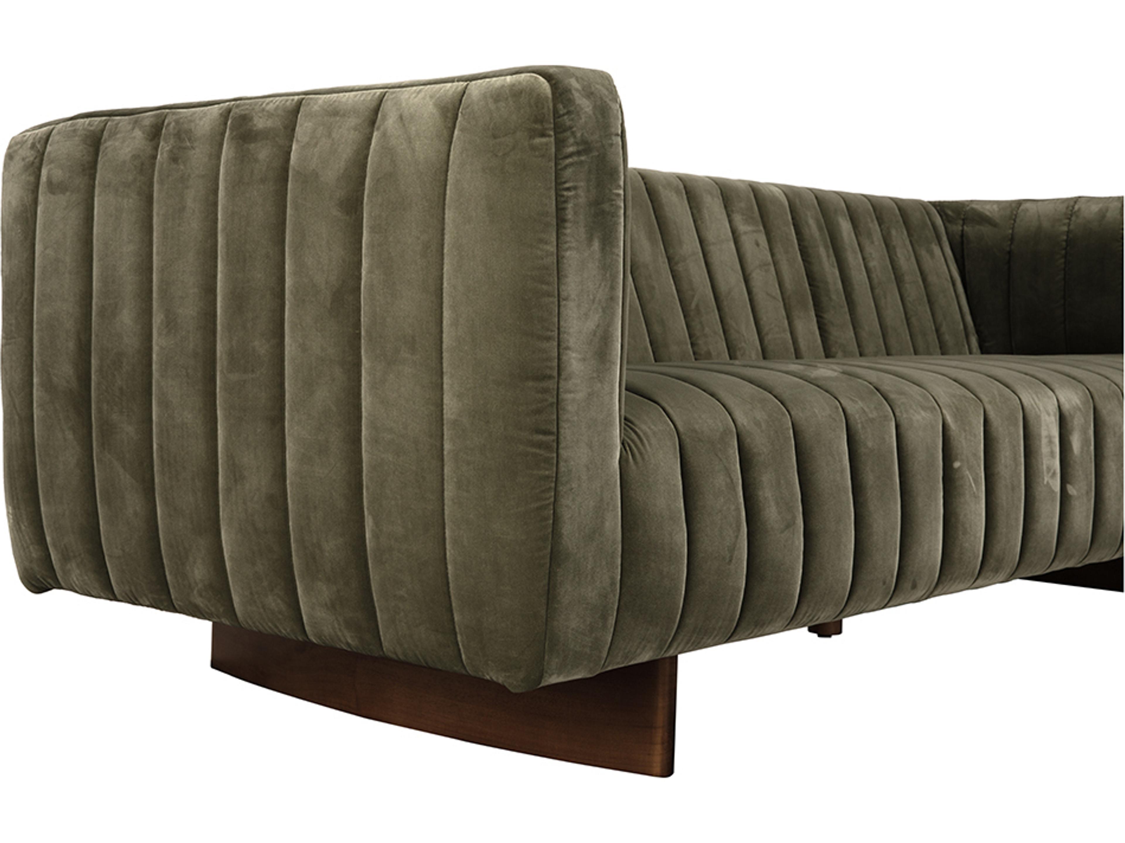 Noir Khann Olive Green Velvet Upholstered Sofa