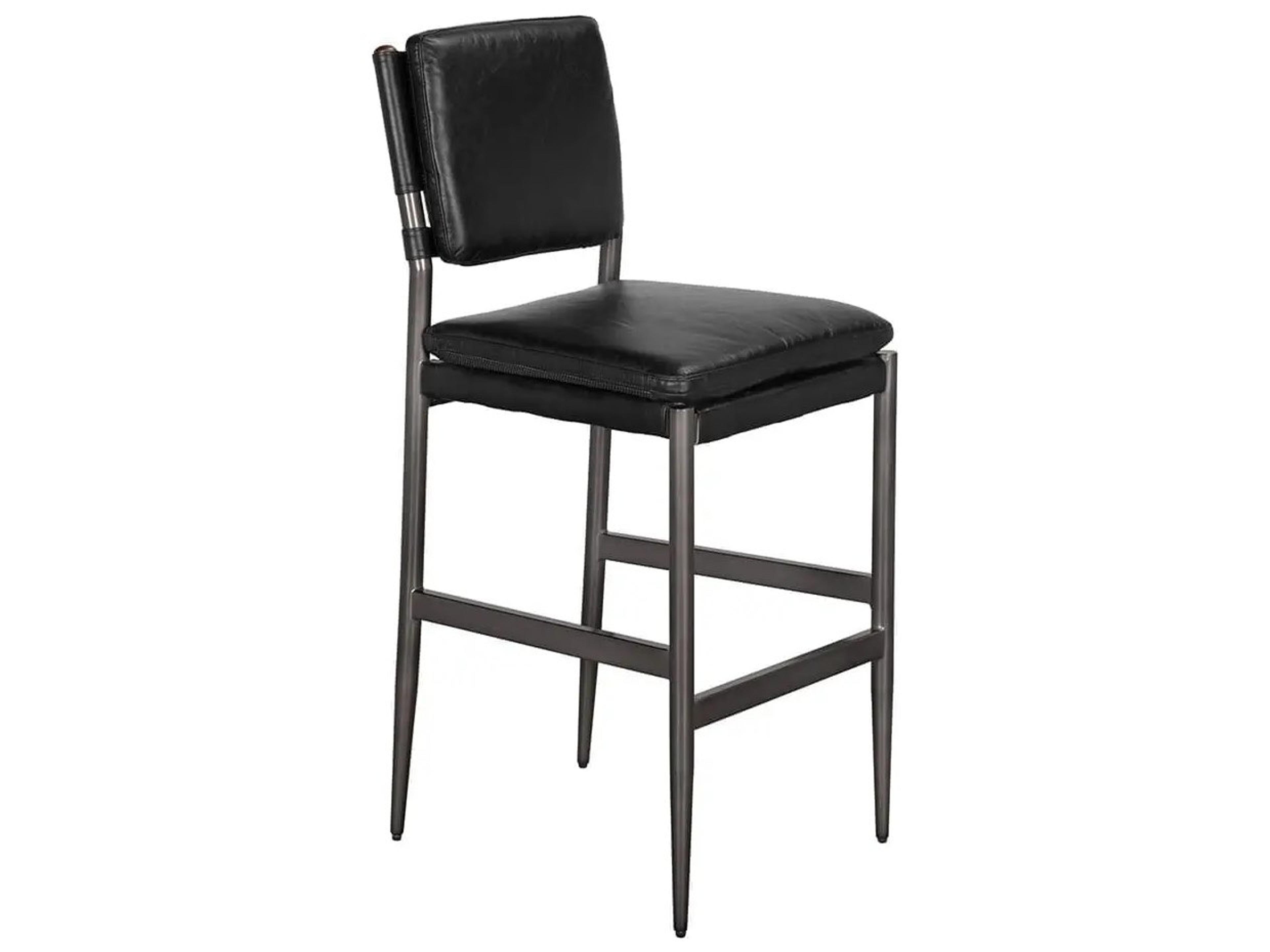 Wooster Metal Grey Power Coast Leather Bar Stool