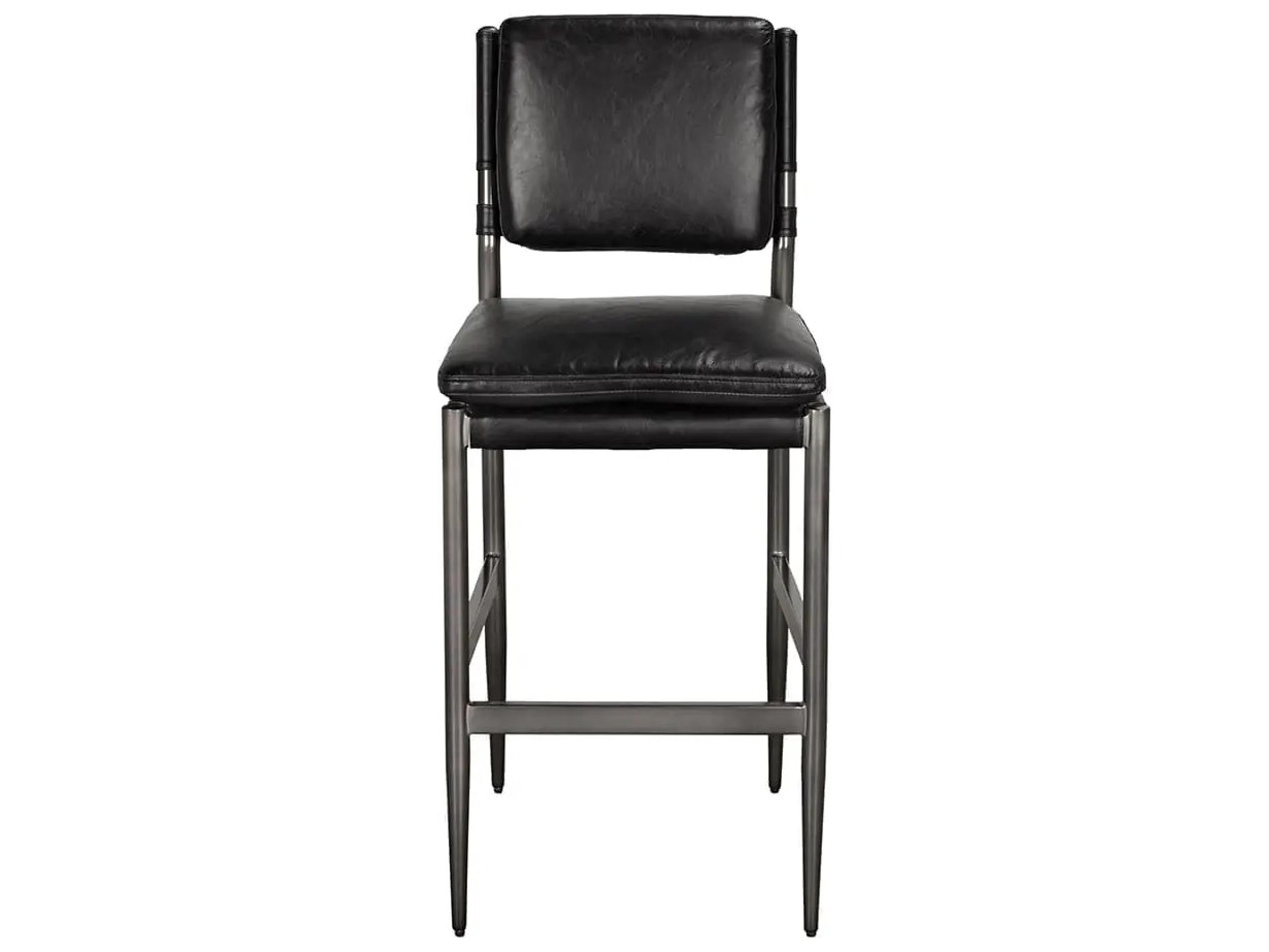 Noir Wooster Metal Grey Power Coast Leather Bar Stool