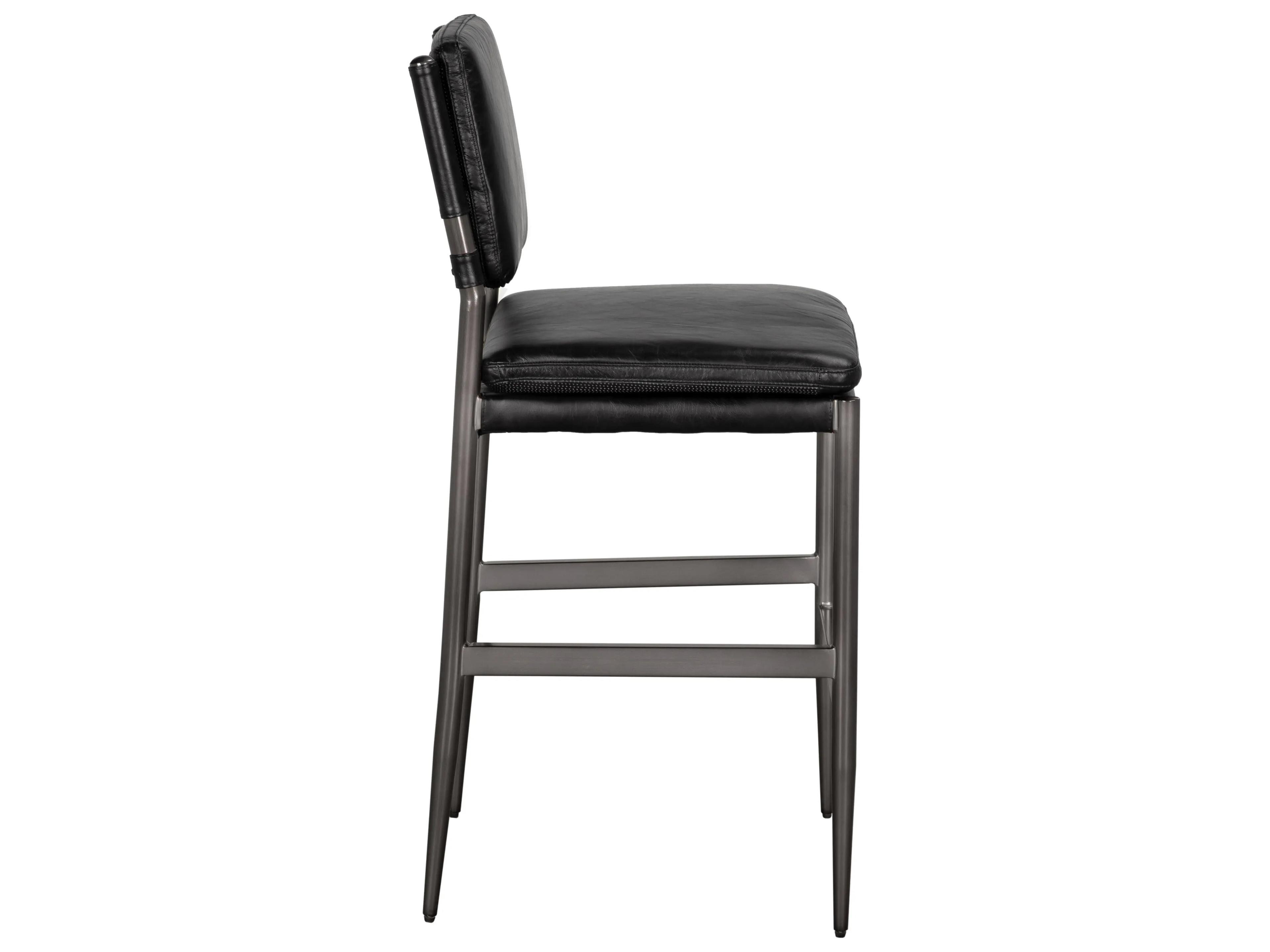 Noir Wooster Metal Grey Power Coast Leather Bar Stool