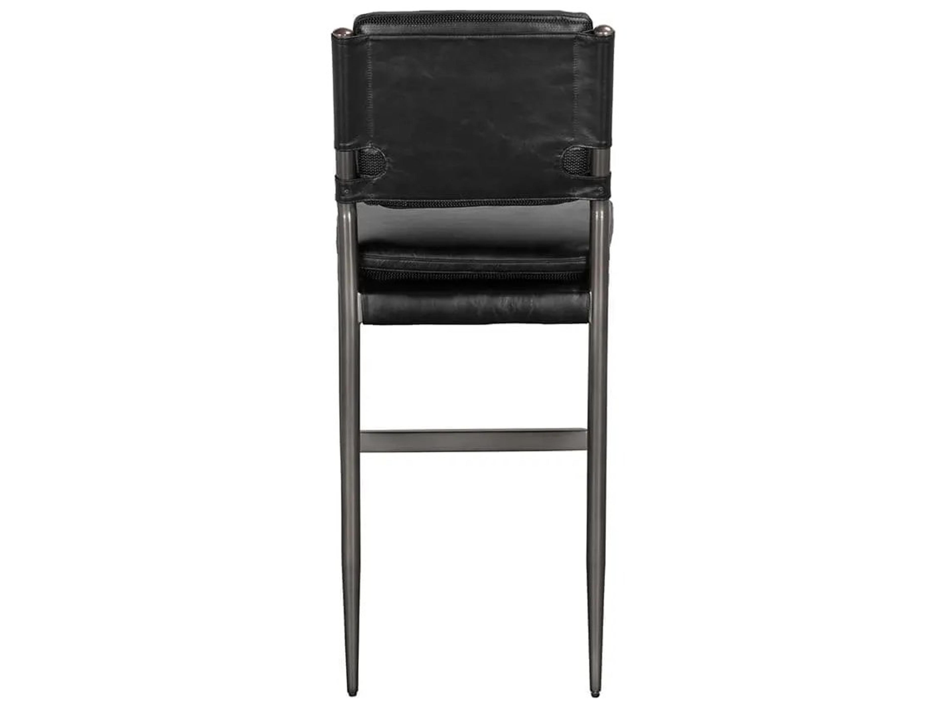 Noir Wooster Metal Grey Power Coast Leather Bar Stool