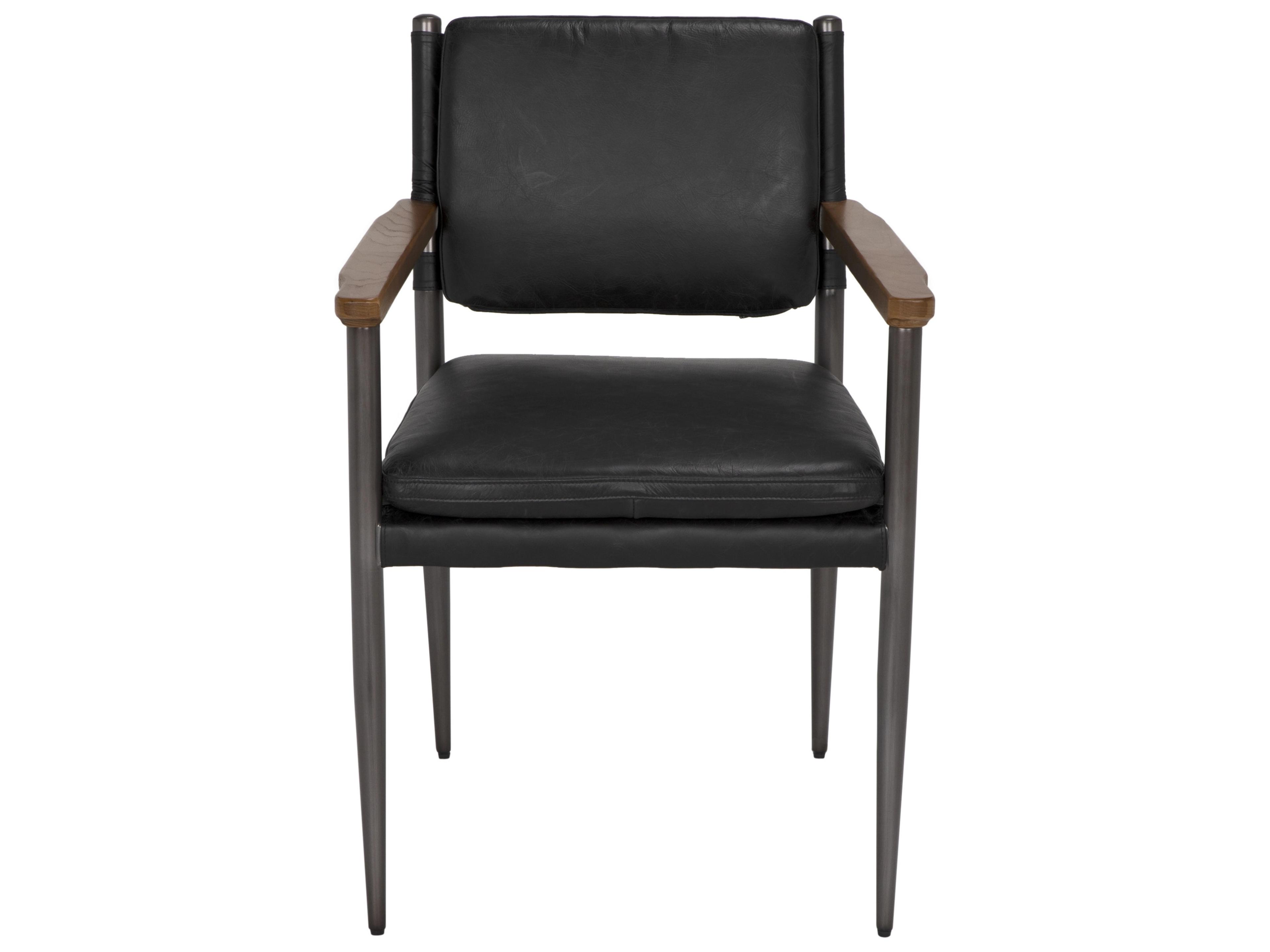 Noir Wooster Walnut Wood Black Leather Arm Dining Chair