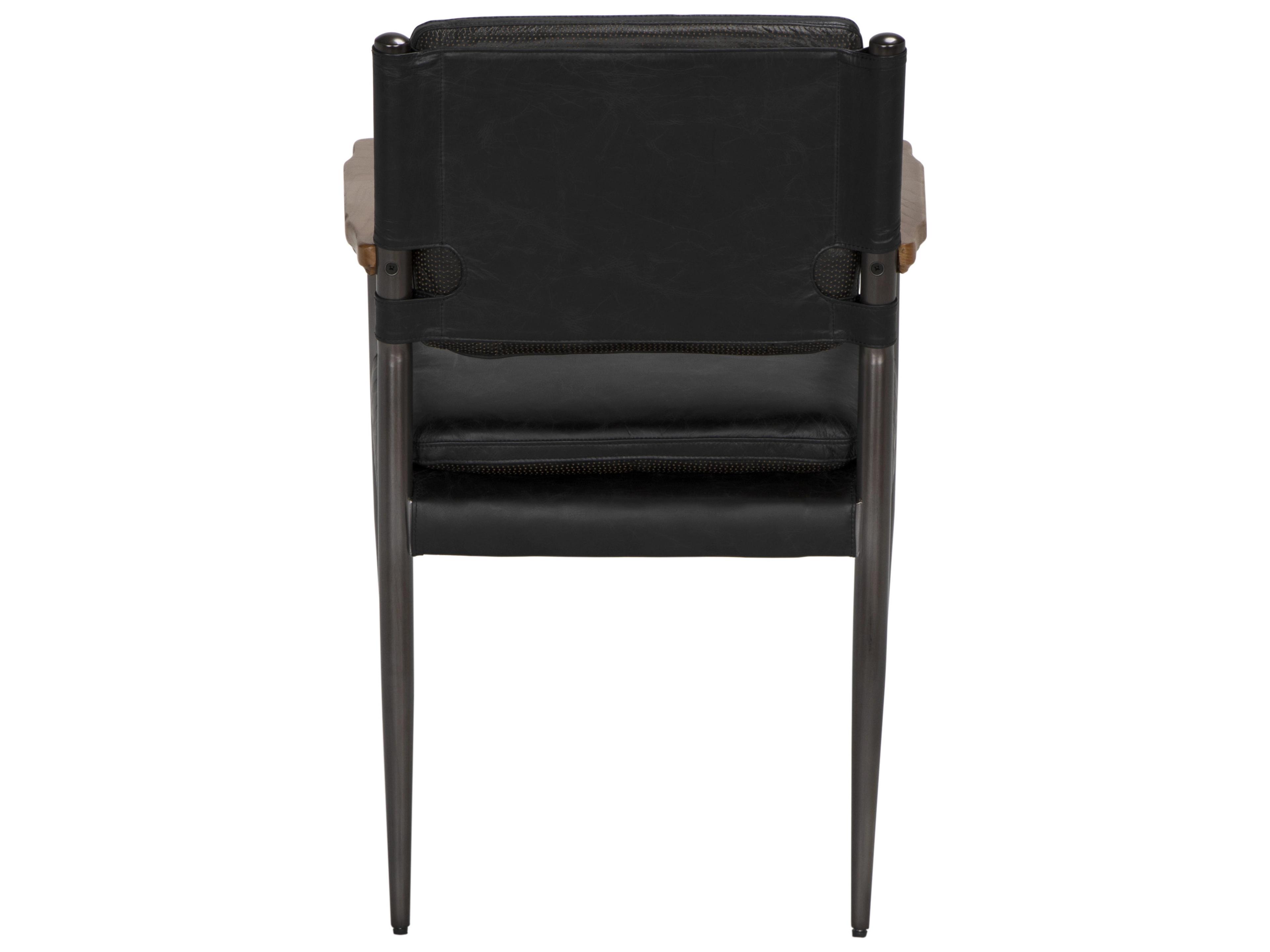 Noir Wooster Walnut Wood Black Leather Arm Dining Chair