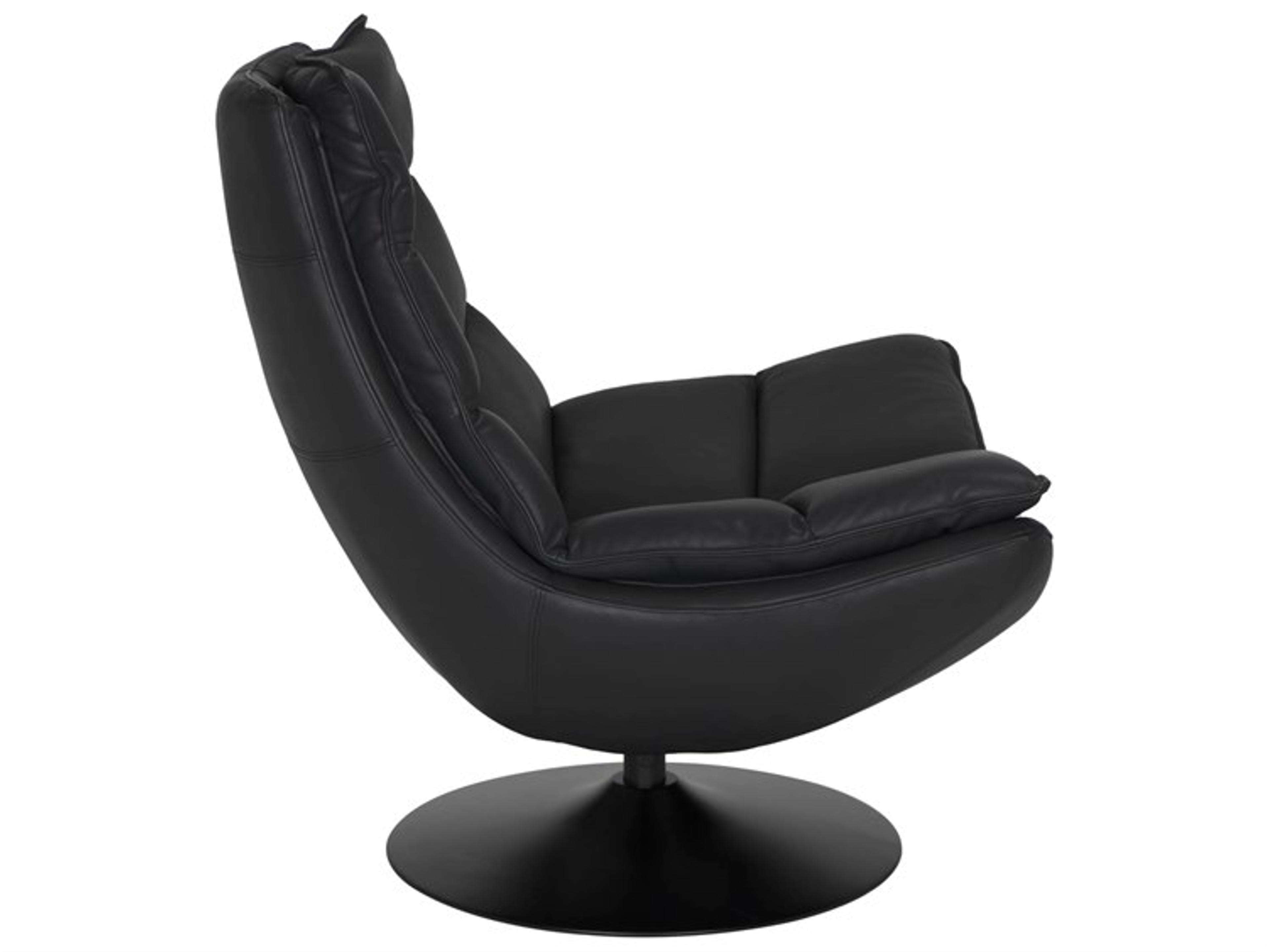 Noir Dante Swivel Black Leather Accent Chair