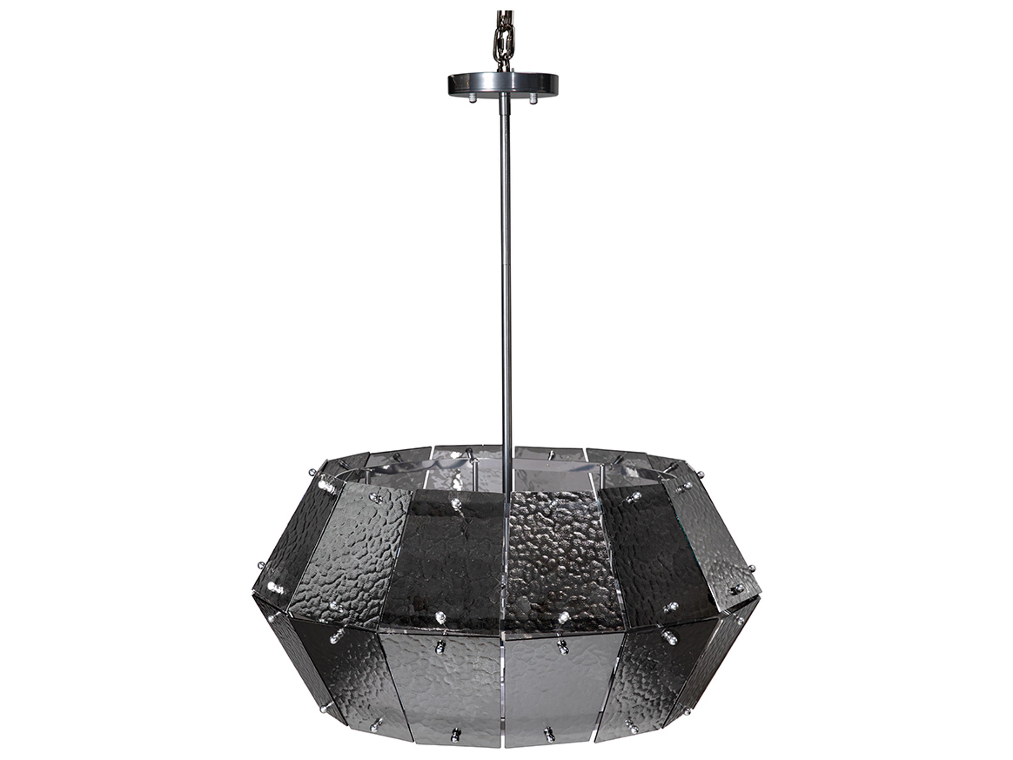 Obsidian 7-light Antique Silver And Smoke Grey Glass Geometric Chandelier