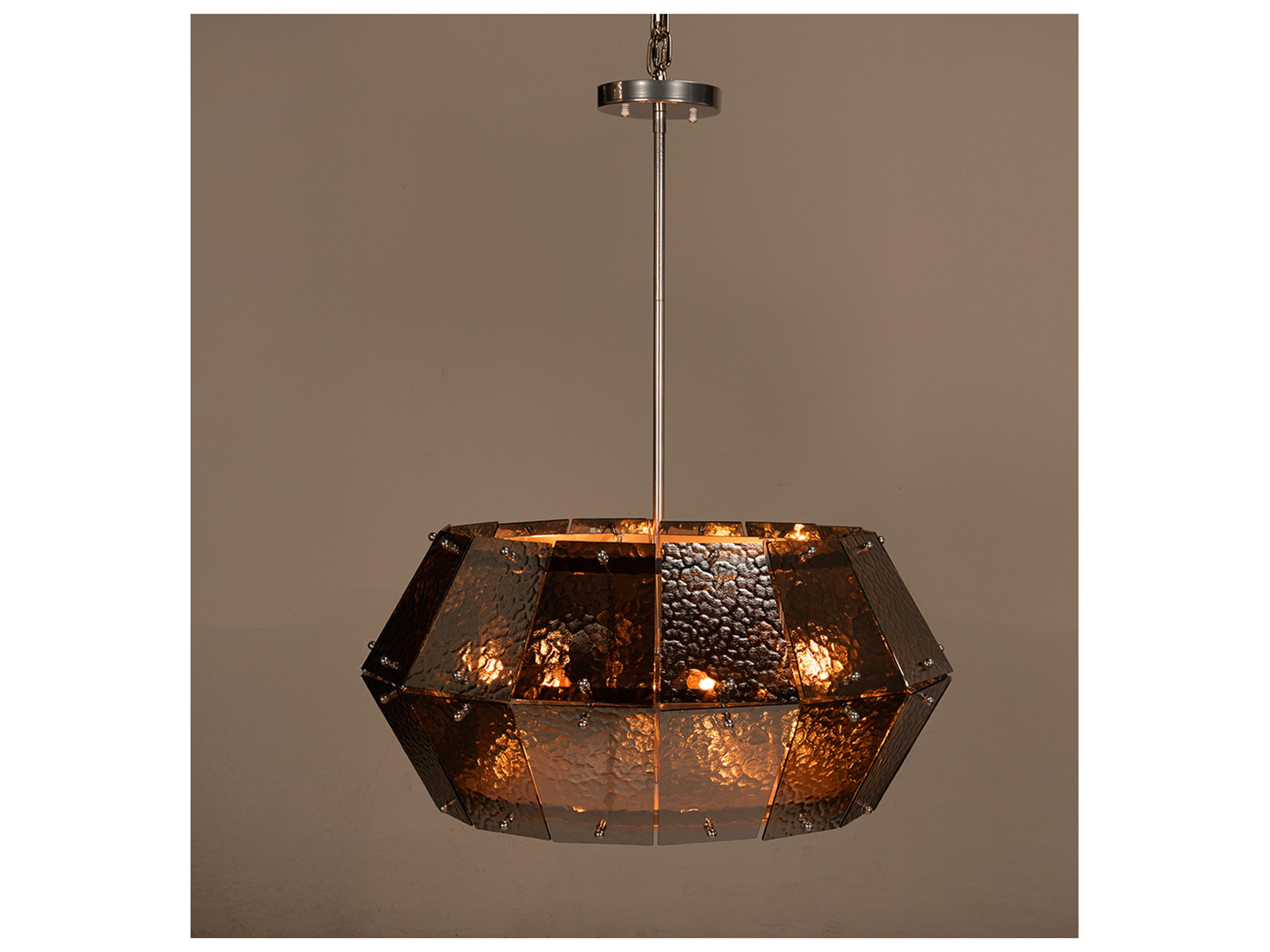 Noir Obsidian 7-light Antique Silver And Smoke Grey Glass Geometric Chandelier