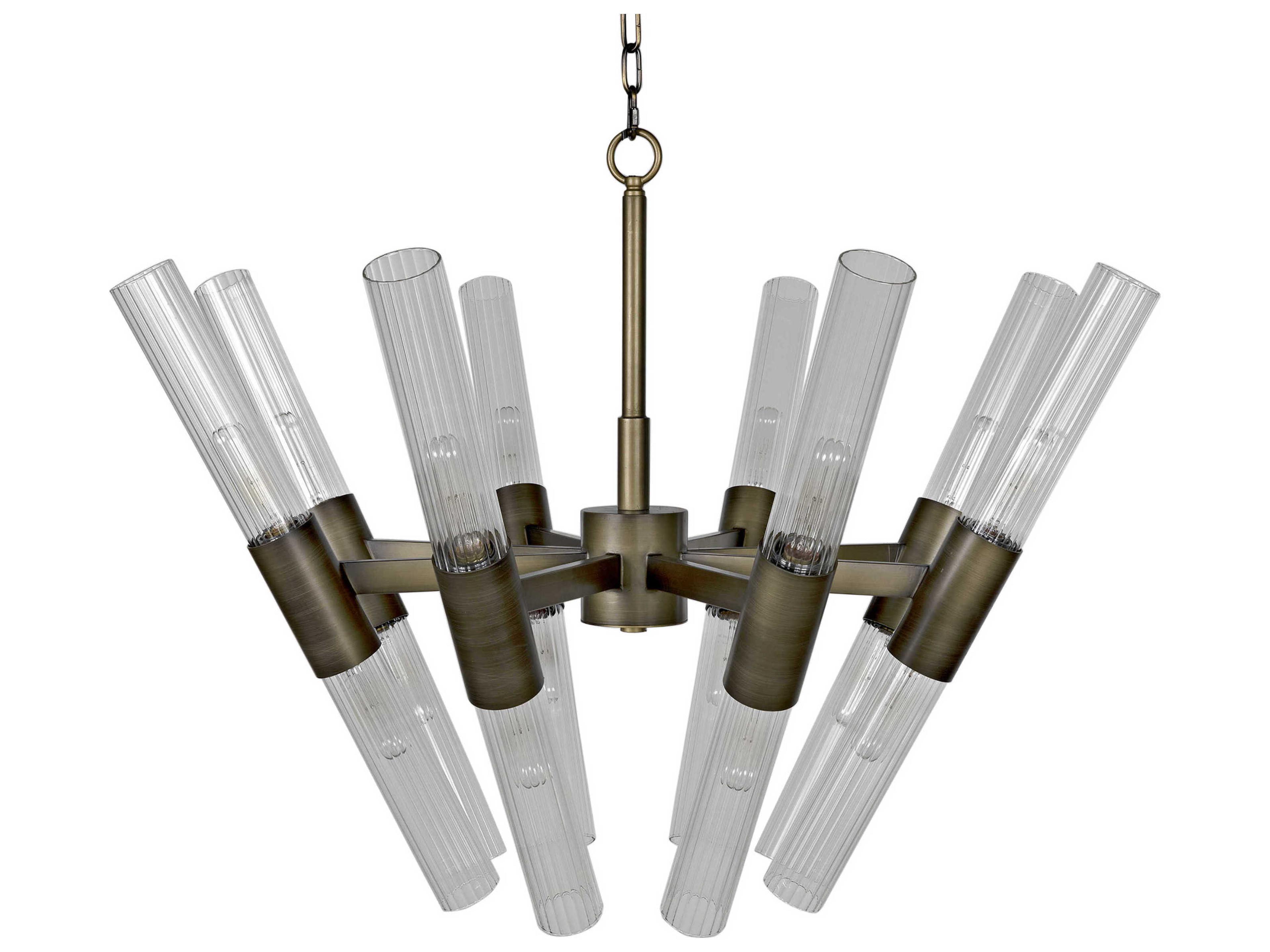 8-Light Brass Glass Cylinder Chandelier