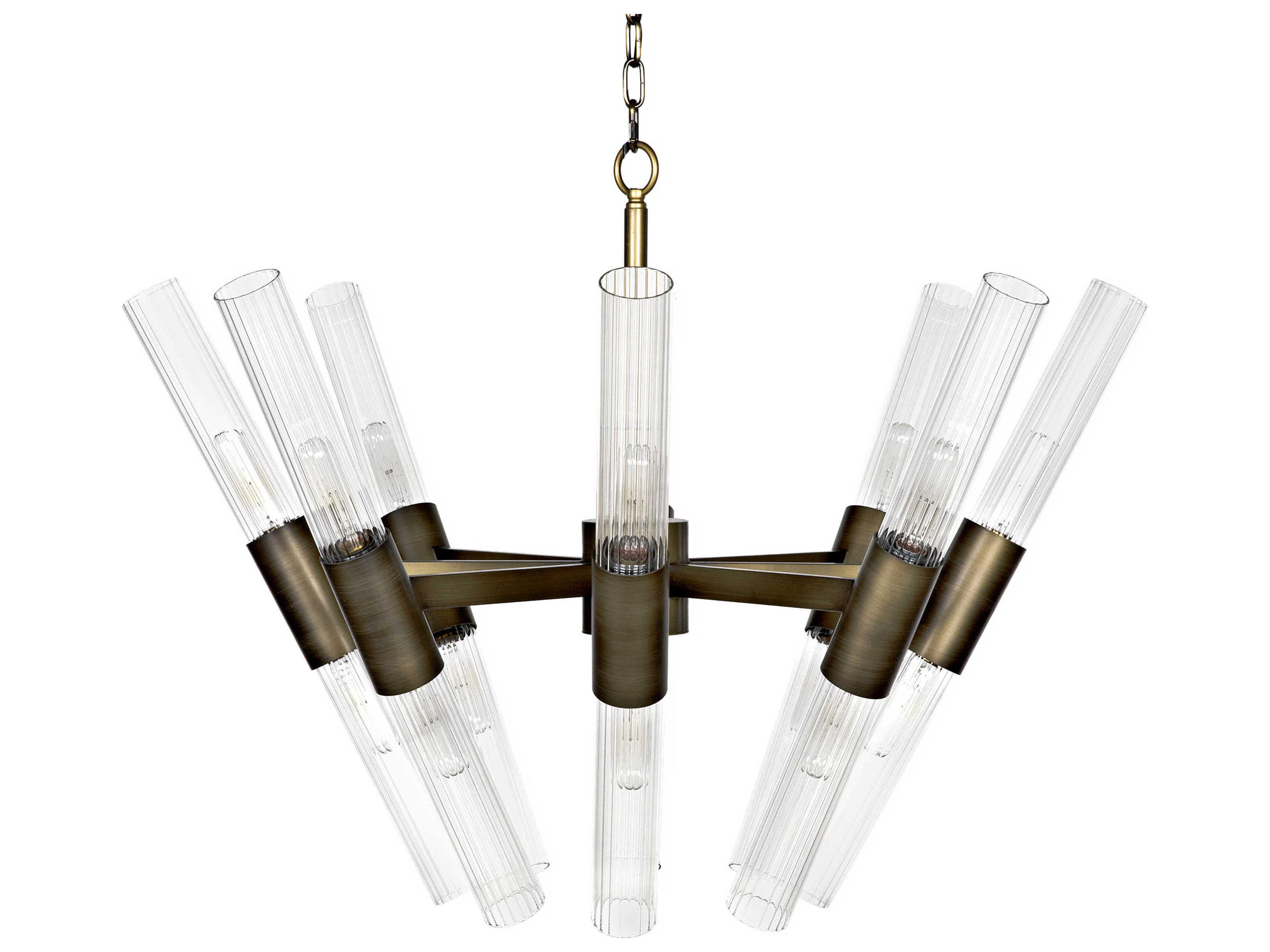 Noir 8-Light Brass Glass Cylinder Chandelier