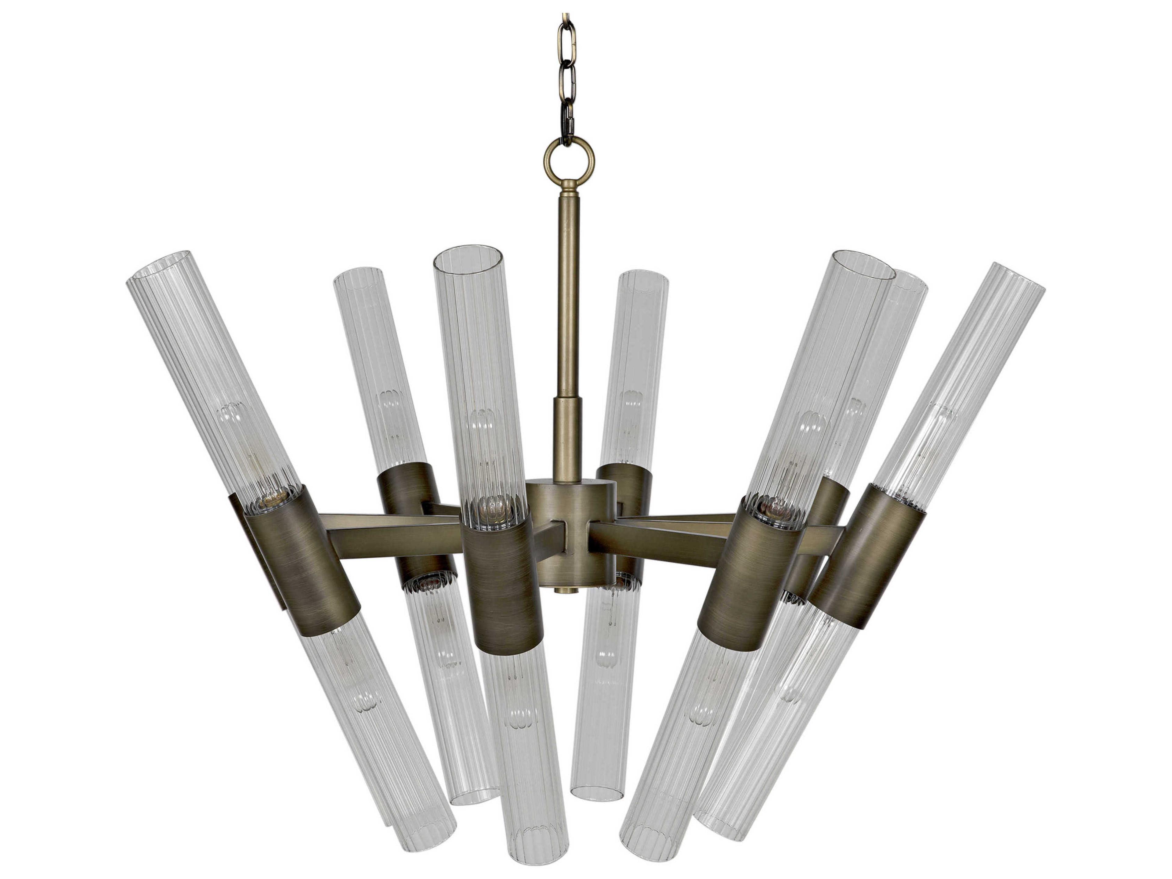 Noir 8-Light Brass Glass Cylinder Chandelier