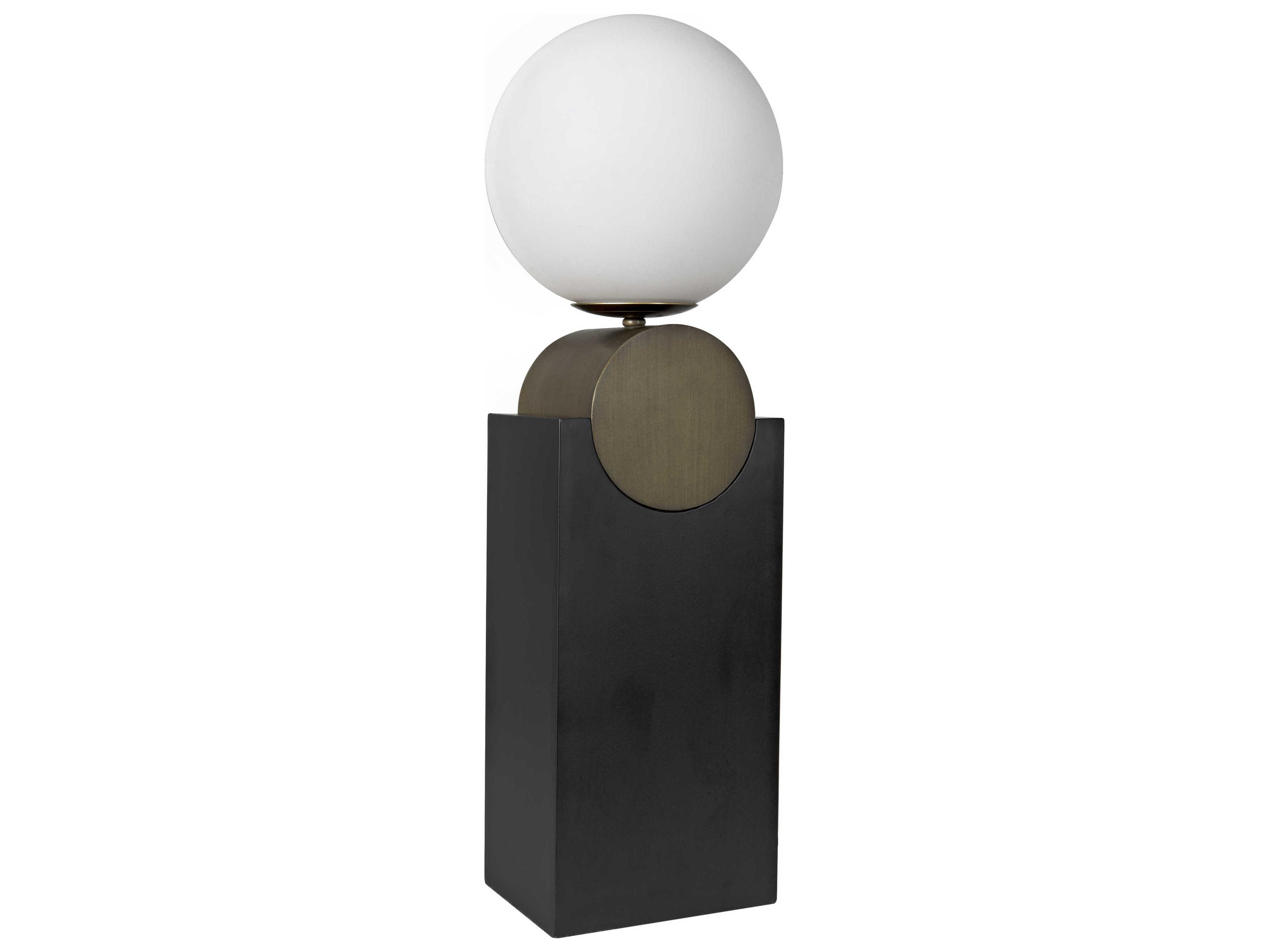 Noir Black Metal with Antique Brass White Glass Table Lamp