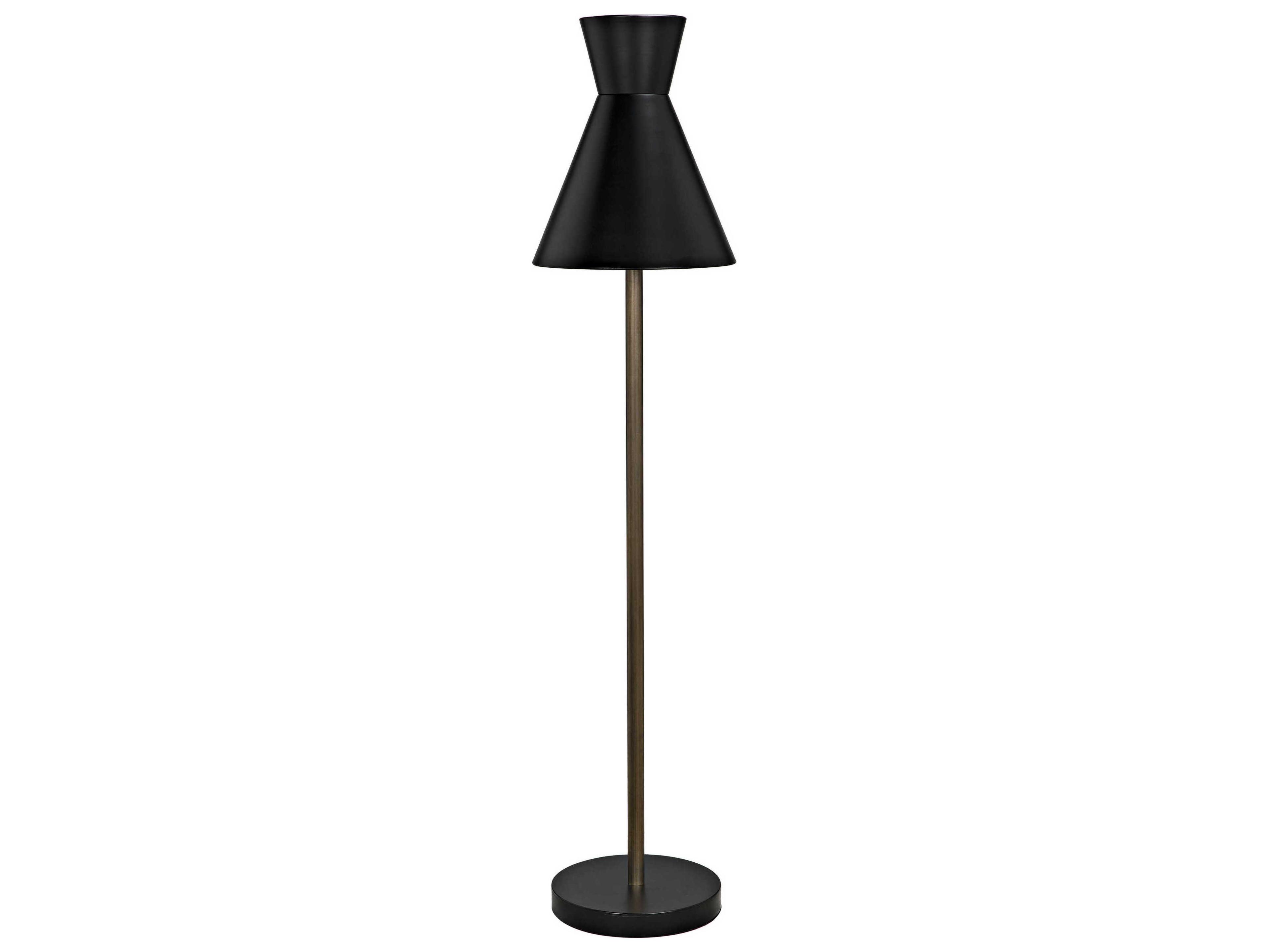 Matte Black And Aged Brass Industrial Steel Floor Lamp