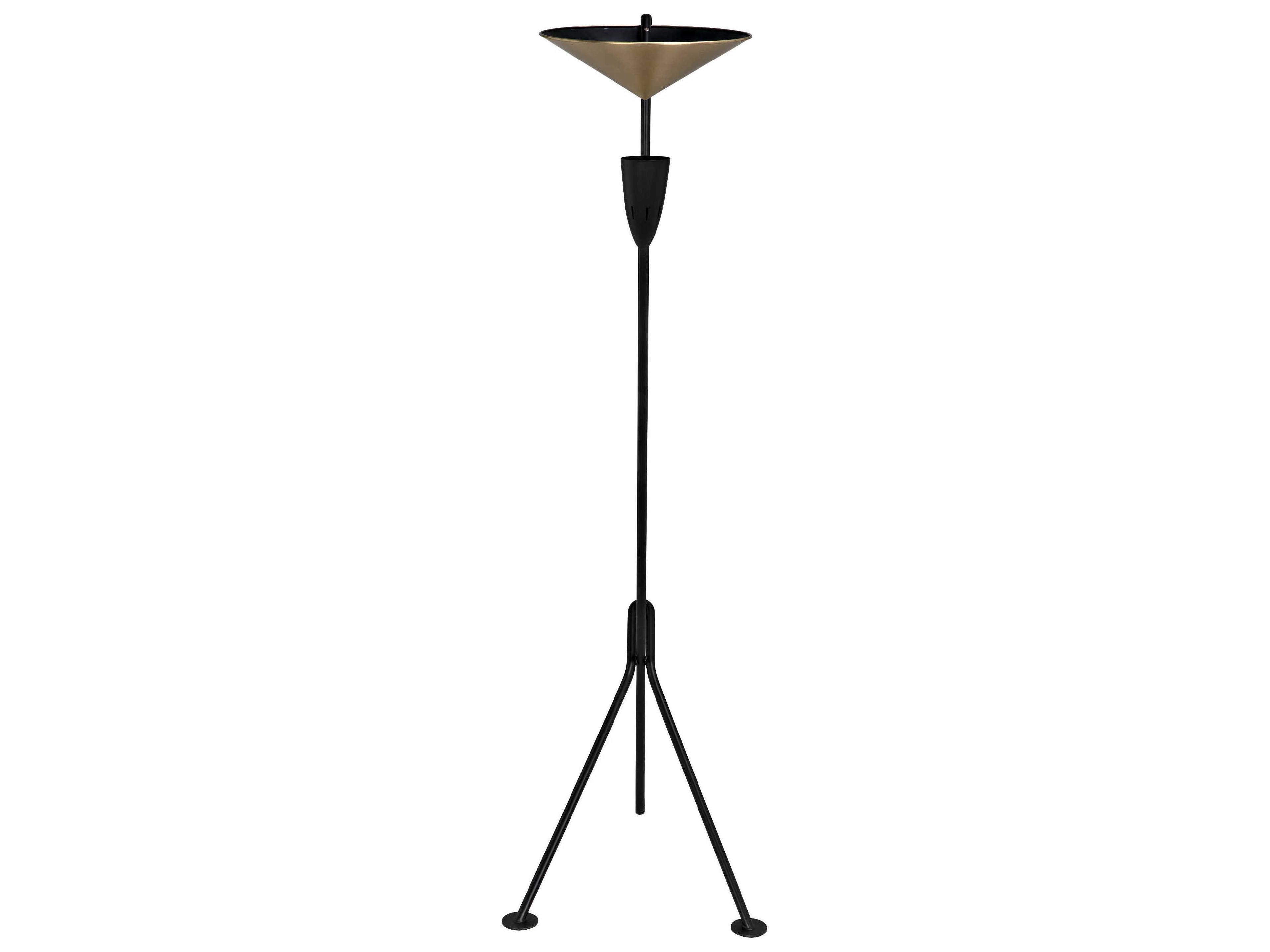 Noir Matte Black And Antique Brass Floor Lamp