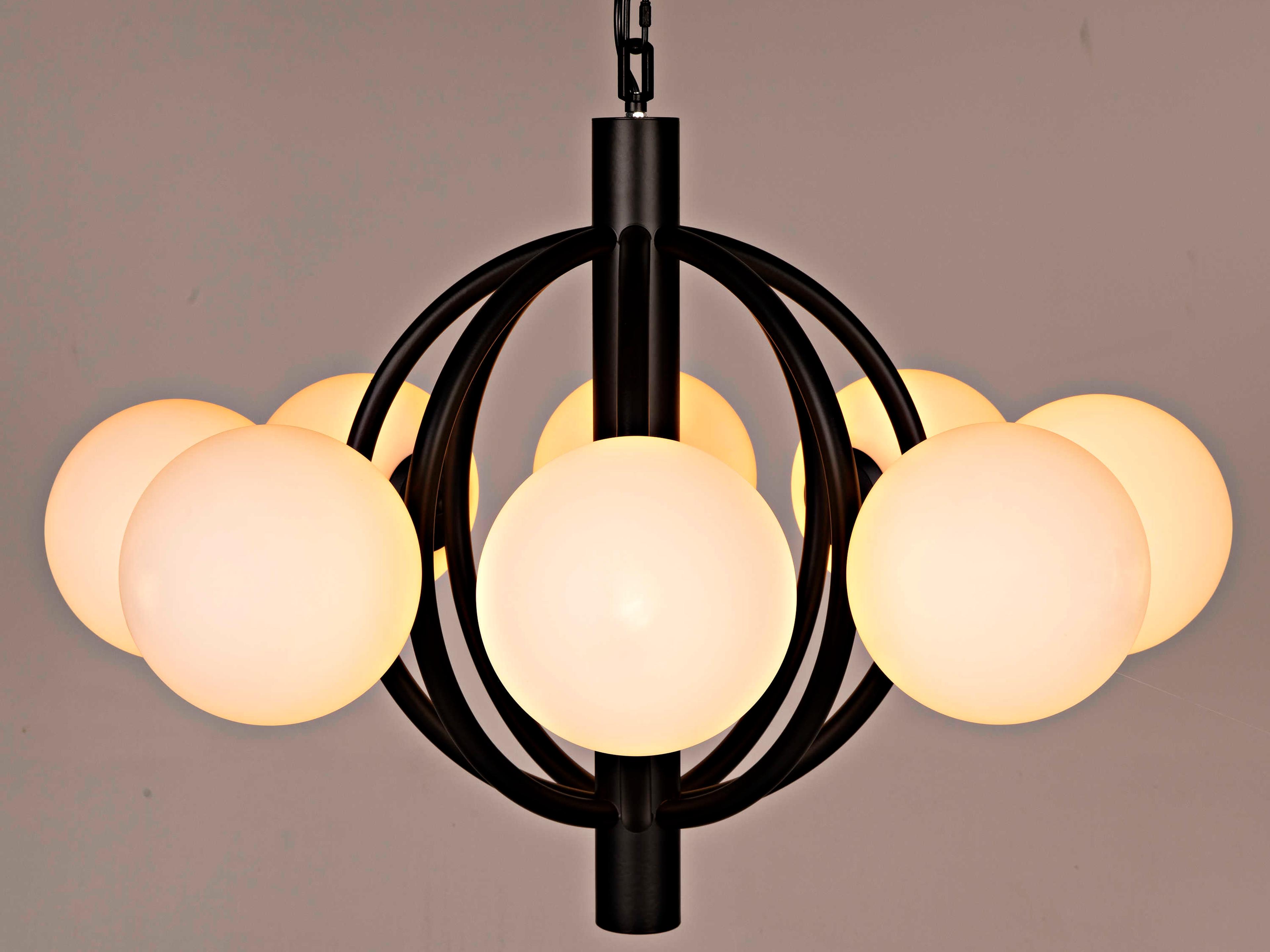 Noir 8-Light Matte Black Glass Globe Chandelier