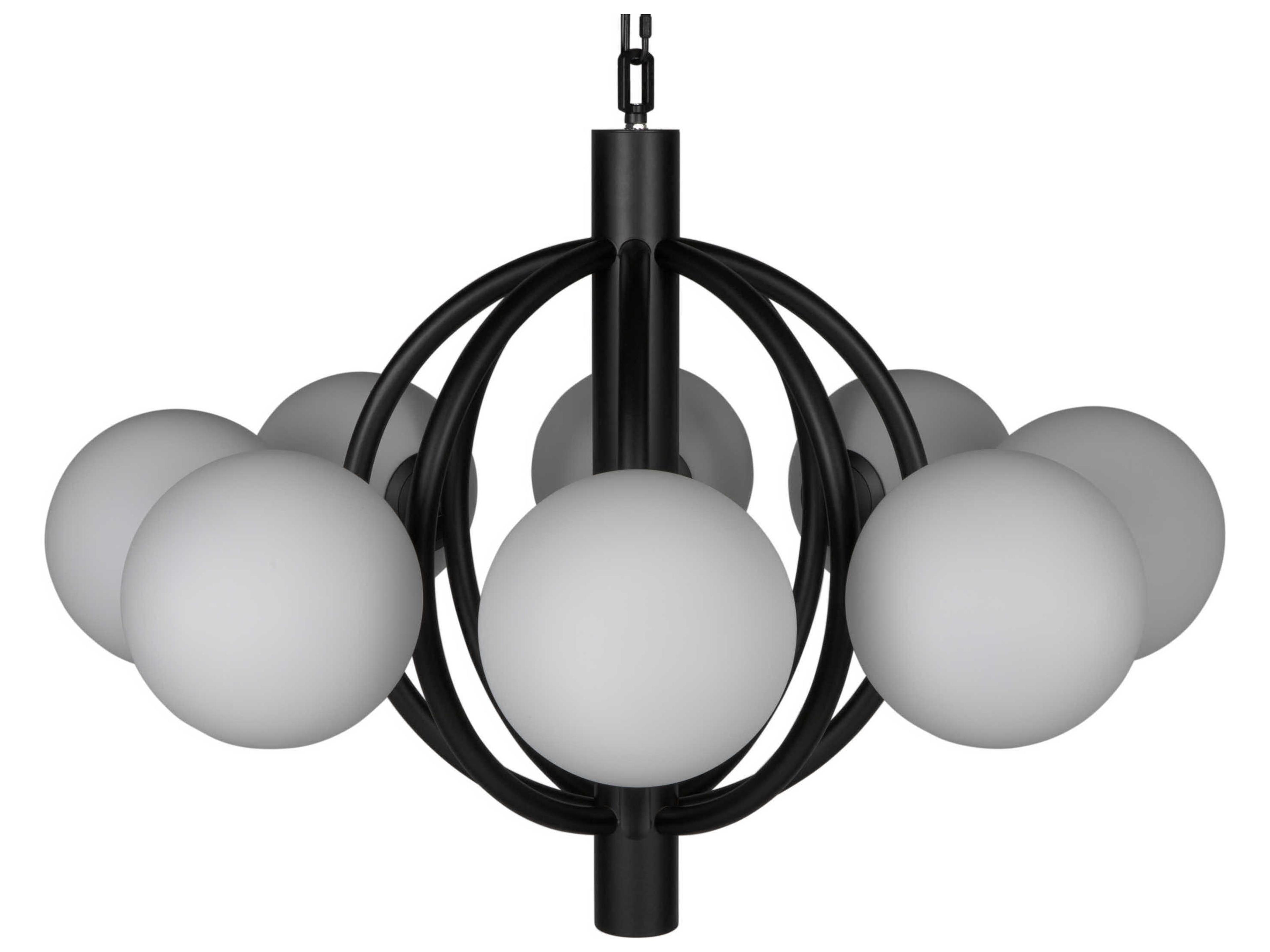 8-Light Matte Black Glass Globe Chandelier