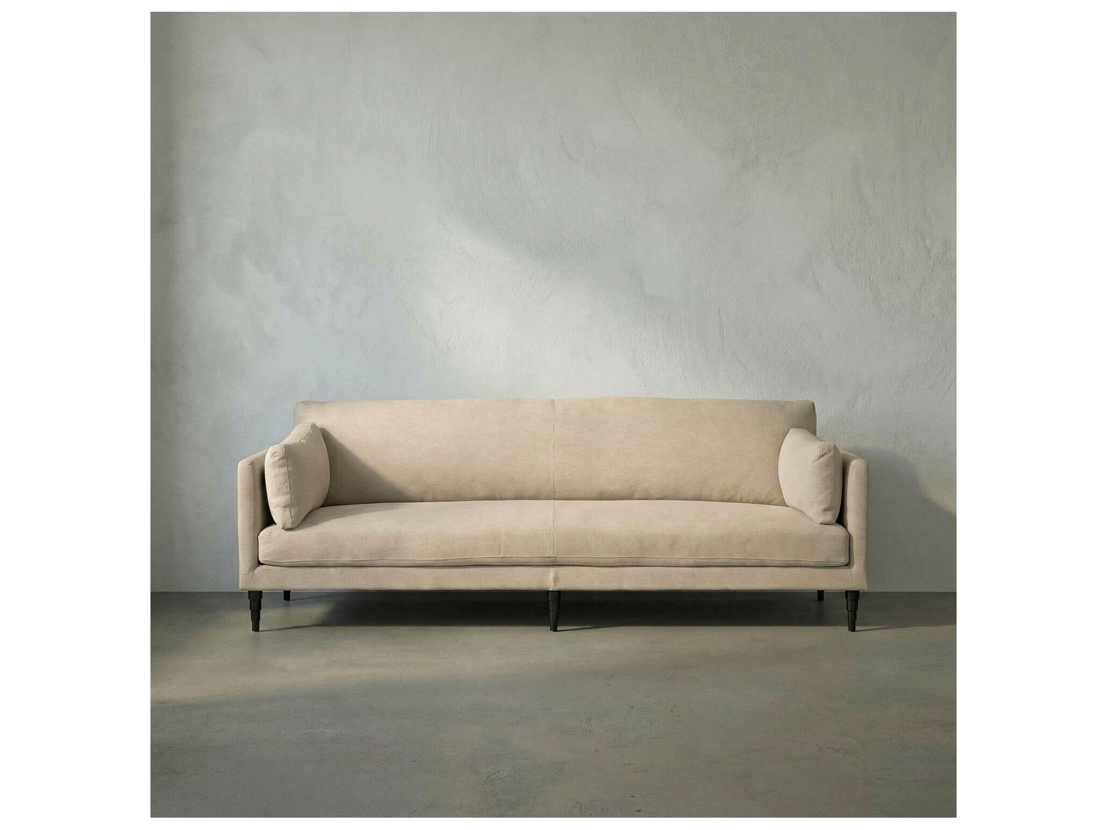 Noir Andalusia Natural Linen And Black Wood Beige Upholstered Sofa