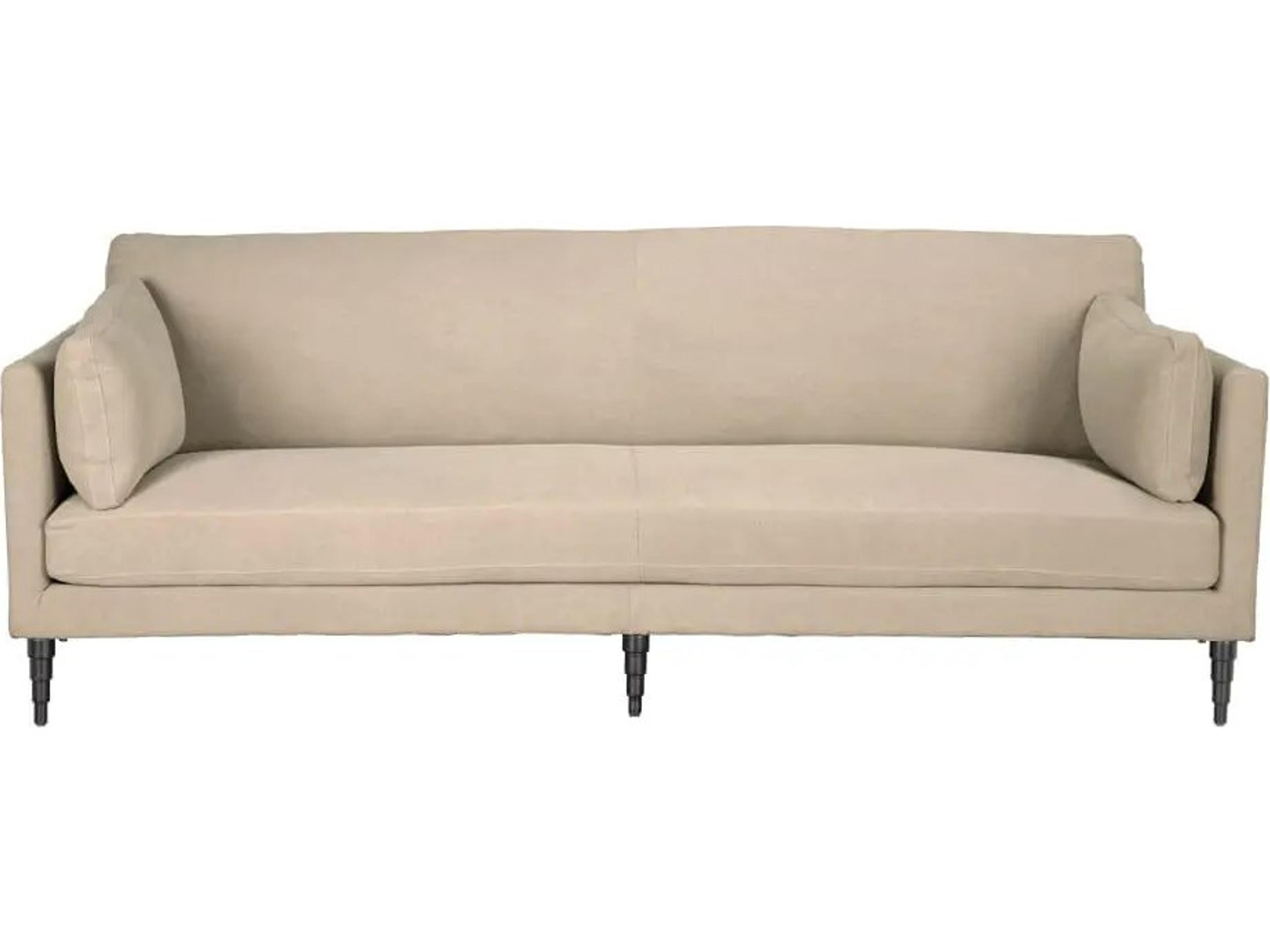 Noir Andalusia Natural Linen And Black Wood Beige Upholstered Sofa