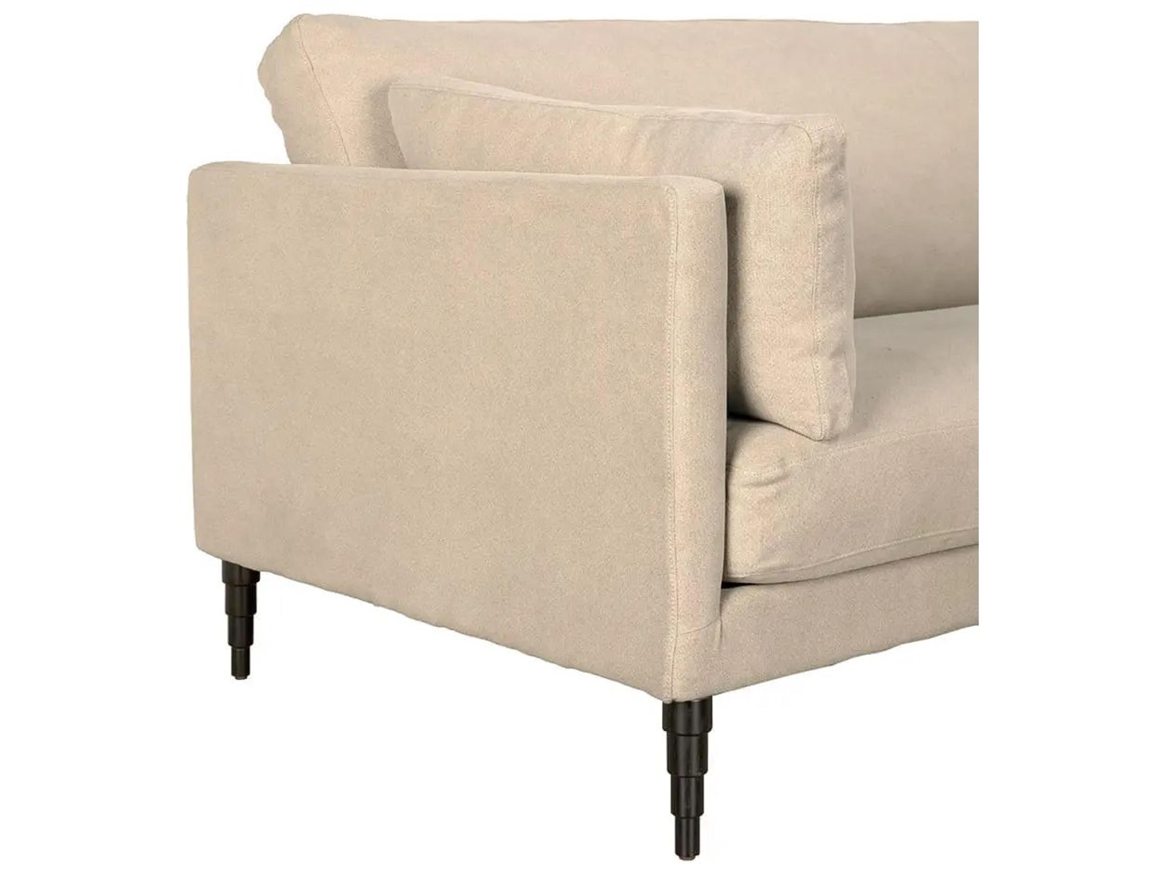 Noir Andalusia Natural Linen And Black Wood Beige Upholstered Sofa