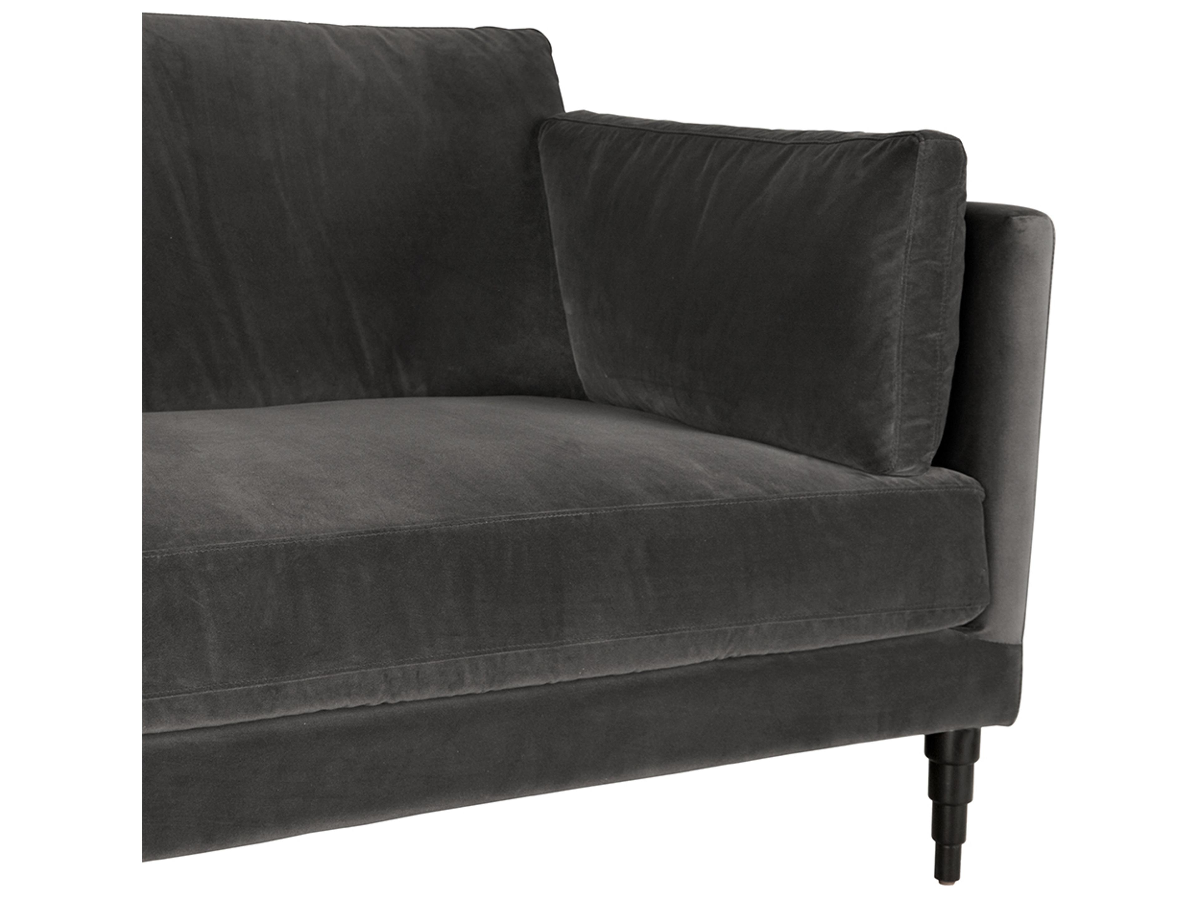 Noir Andalusia Grey Velvet And Black Legs Upholstered Sofa