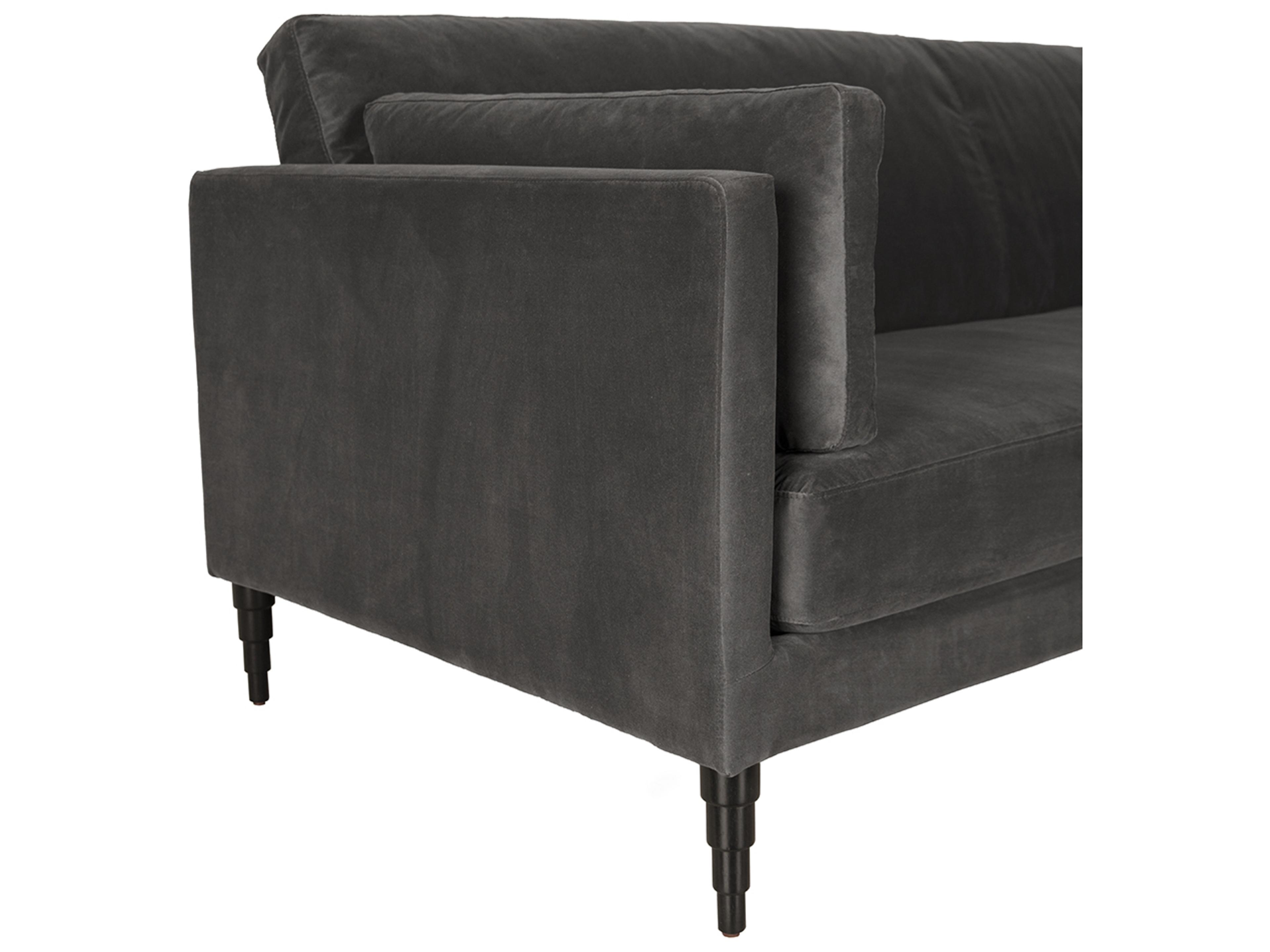 Noir Andalusia Grey Velvet And Black Legs Upholstered Sofa