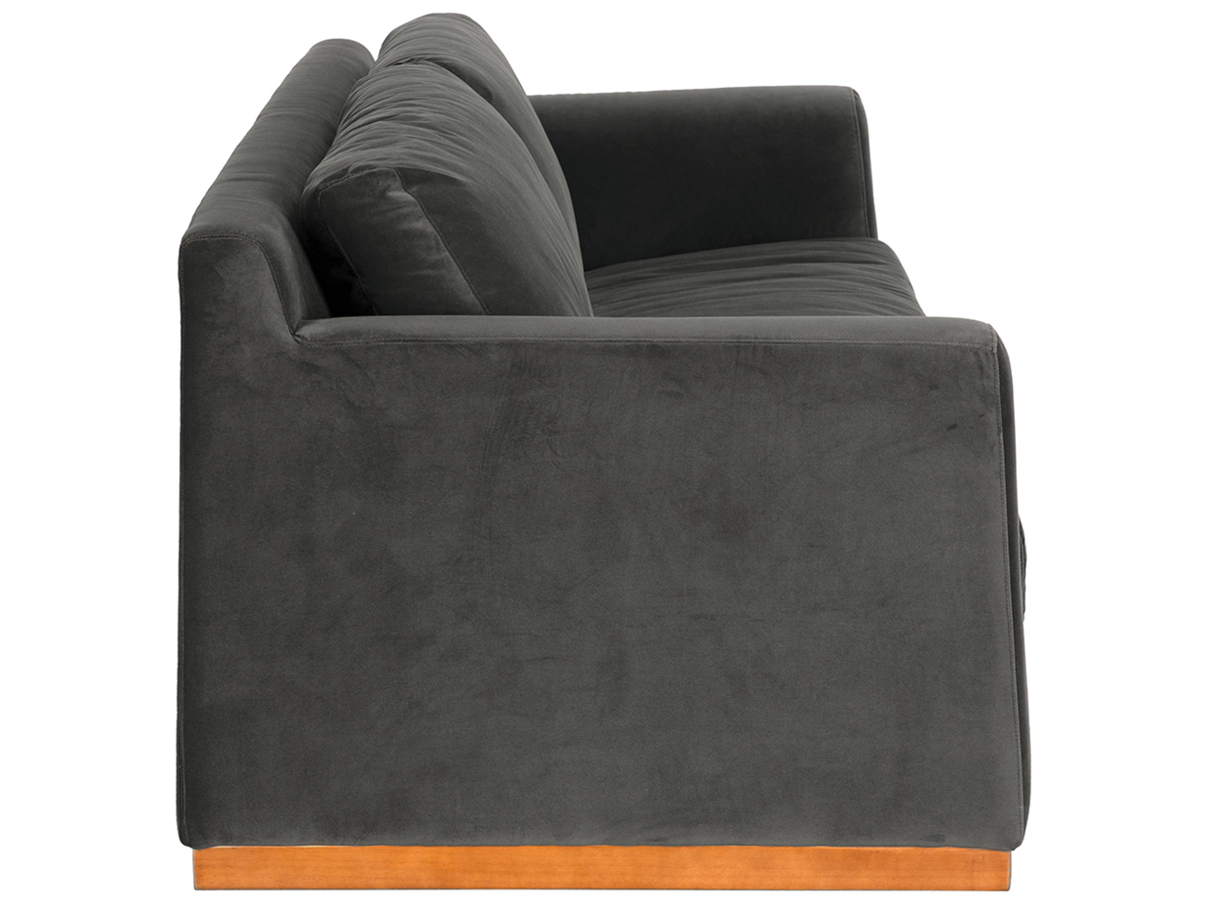 Noir Seville Dark Walnut Gray Velvet Upholstered Sofa