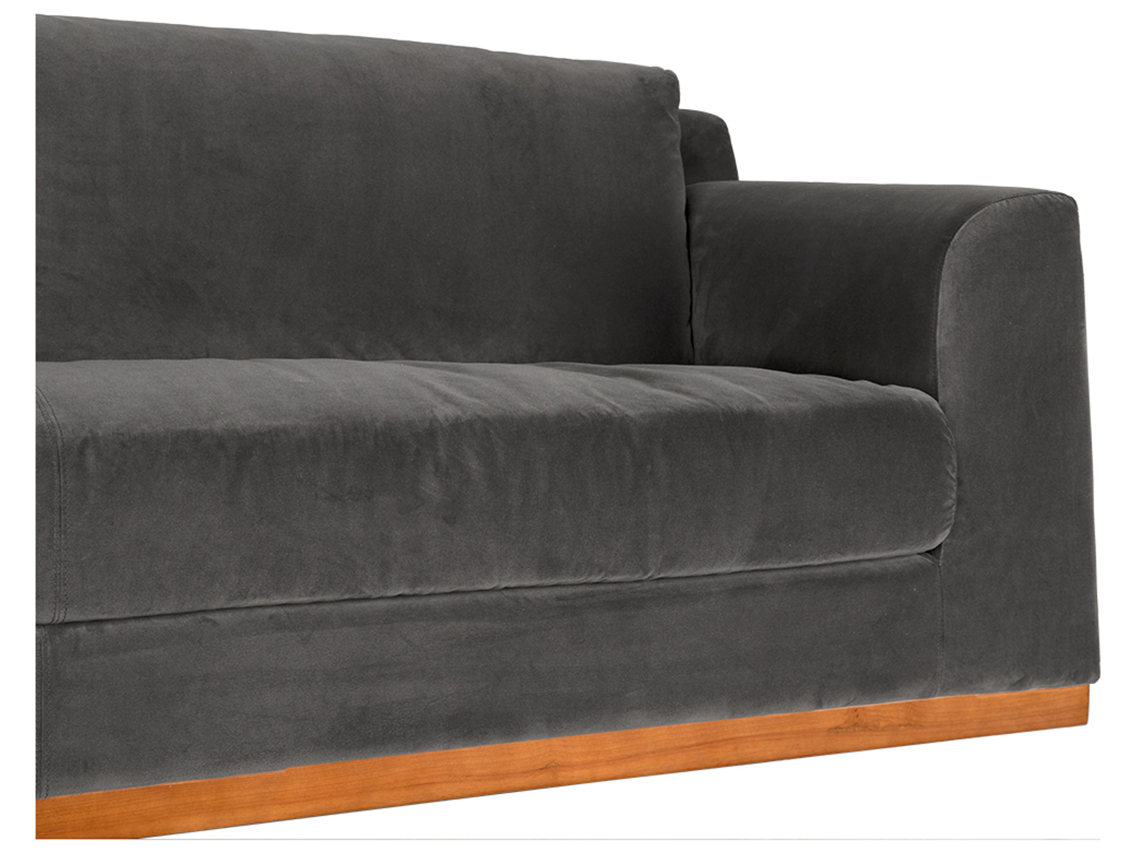 Noir Seville Dark Walnut Gray Velvet Upholstered Sofa
