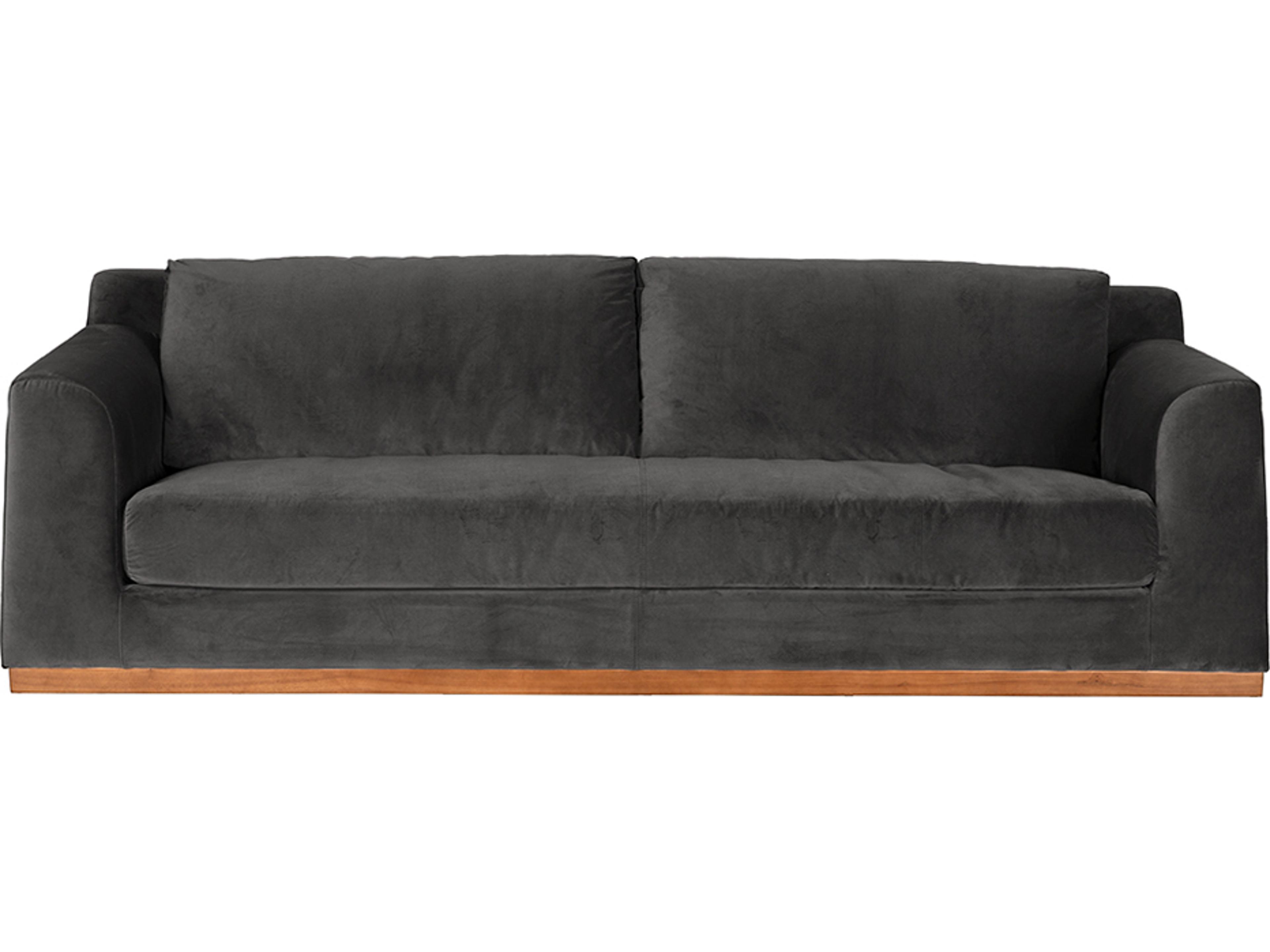 Noir Seville Dark Walnut Gray Velvet Upholstered Sofa