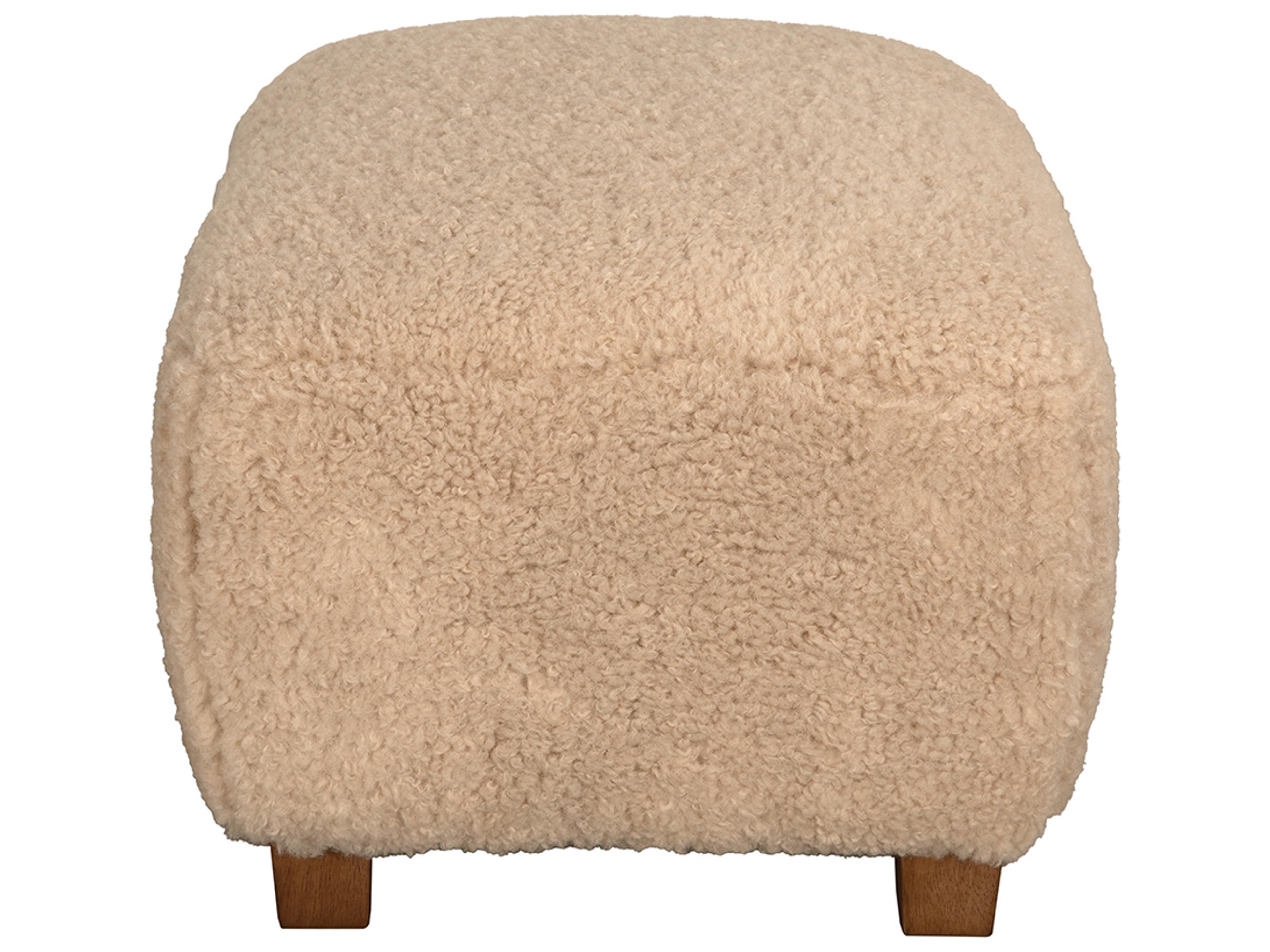 Noir Dark Walnut Beige Upholstered Ottoman